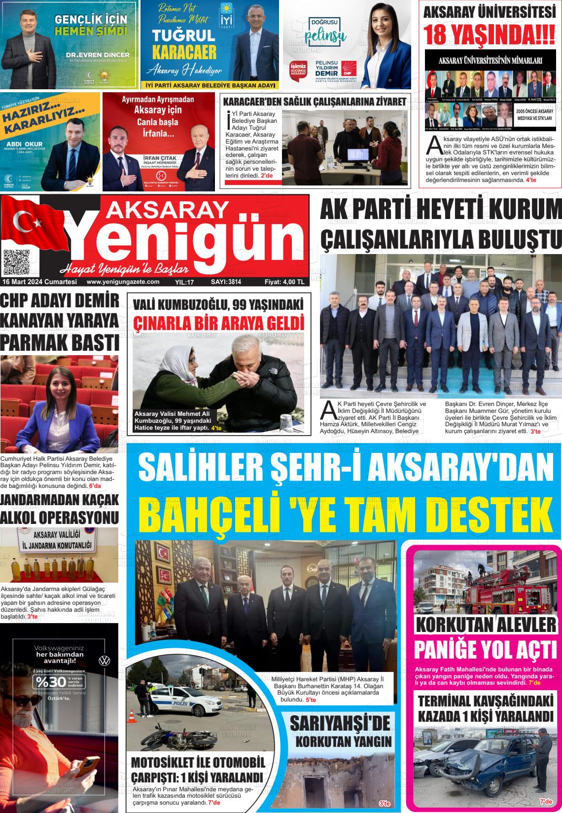 16 Mart 2024 Yenigün Gazete Manşeti