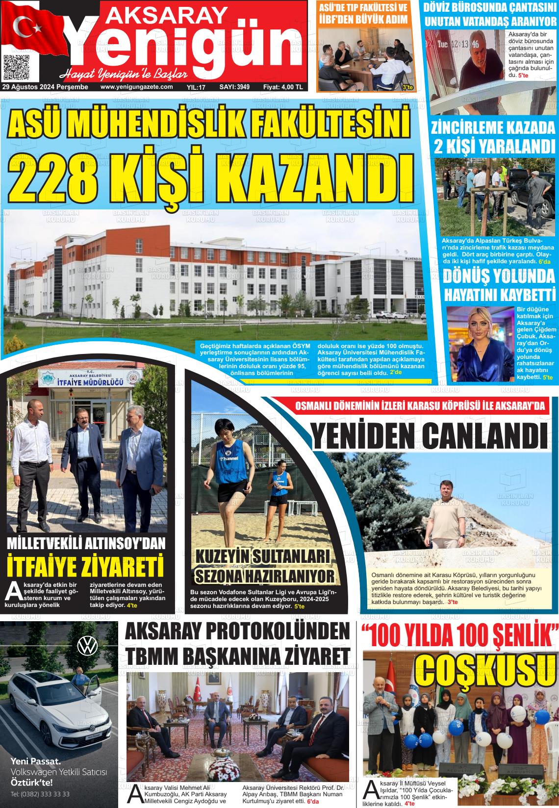 29 Ağustos 2024 Yenigün Gazete Manşeti