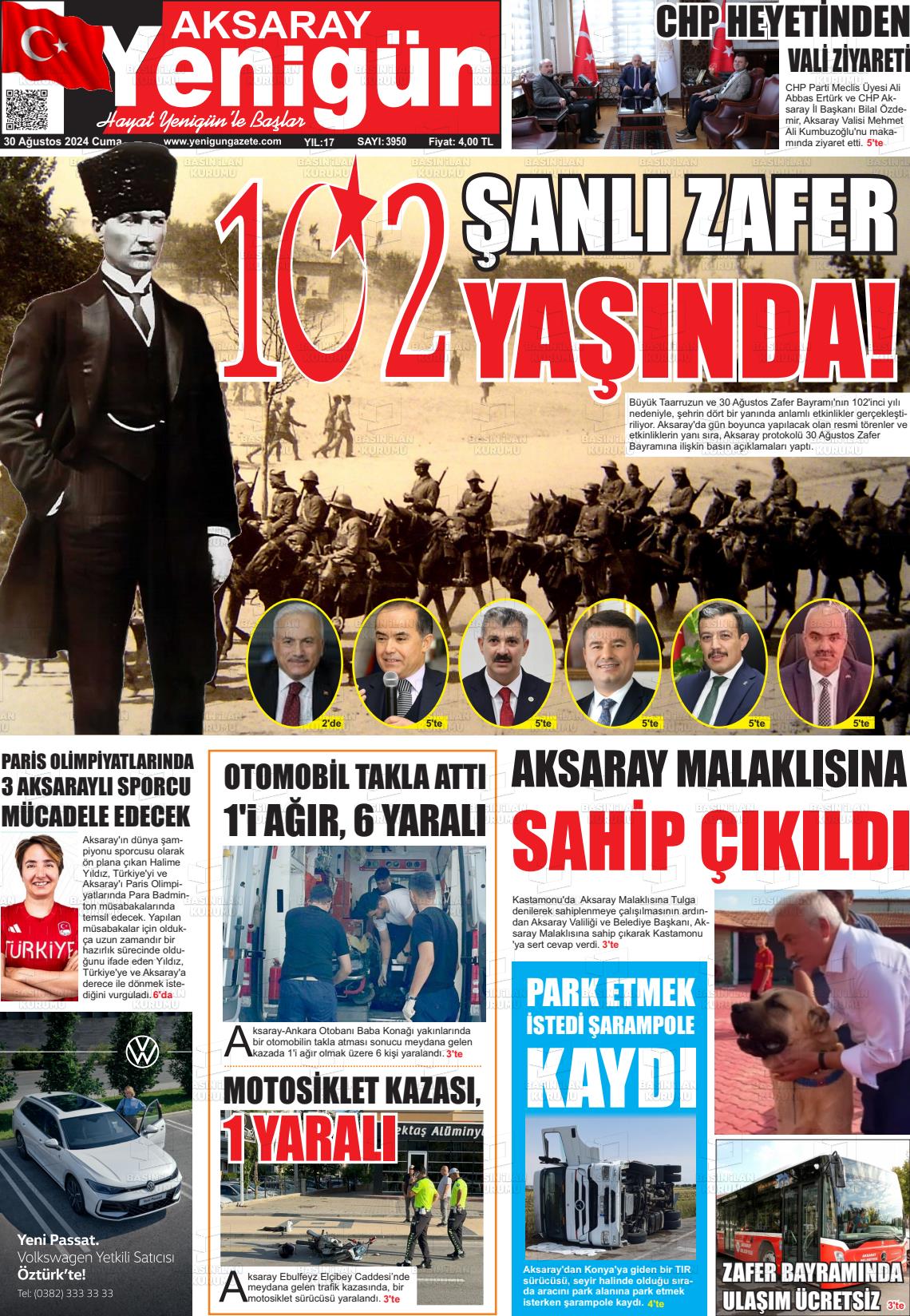 30 Ağustos 2024 Yenigün Gazete Manşeti