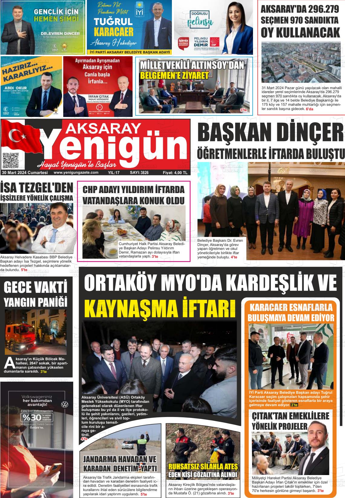 30 Mart 2024 Yenigün Gazete Manşeti