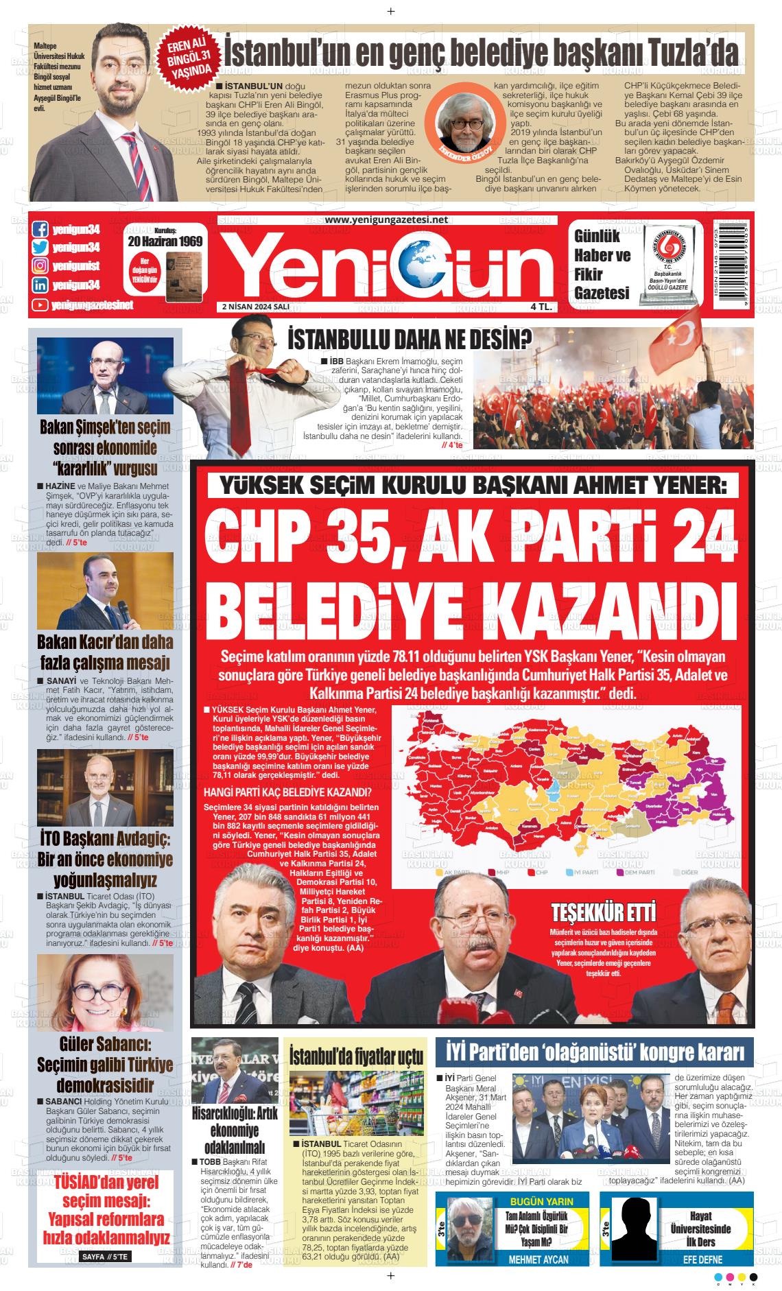 02 Nisan 2024 Fatih Yenigün Gazete Manşeti