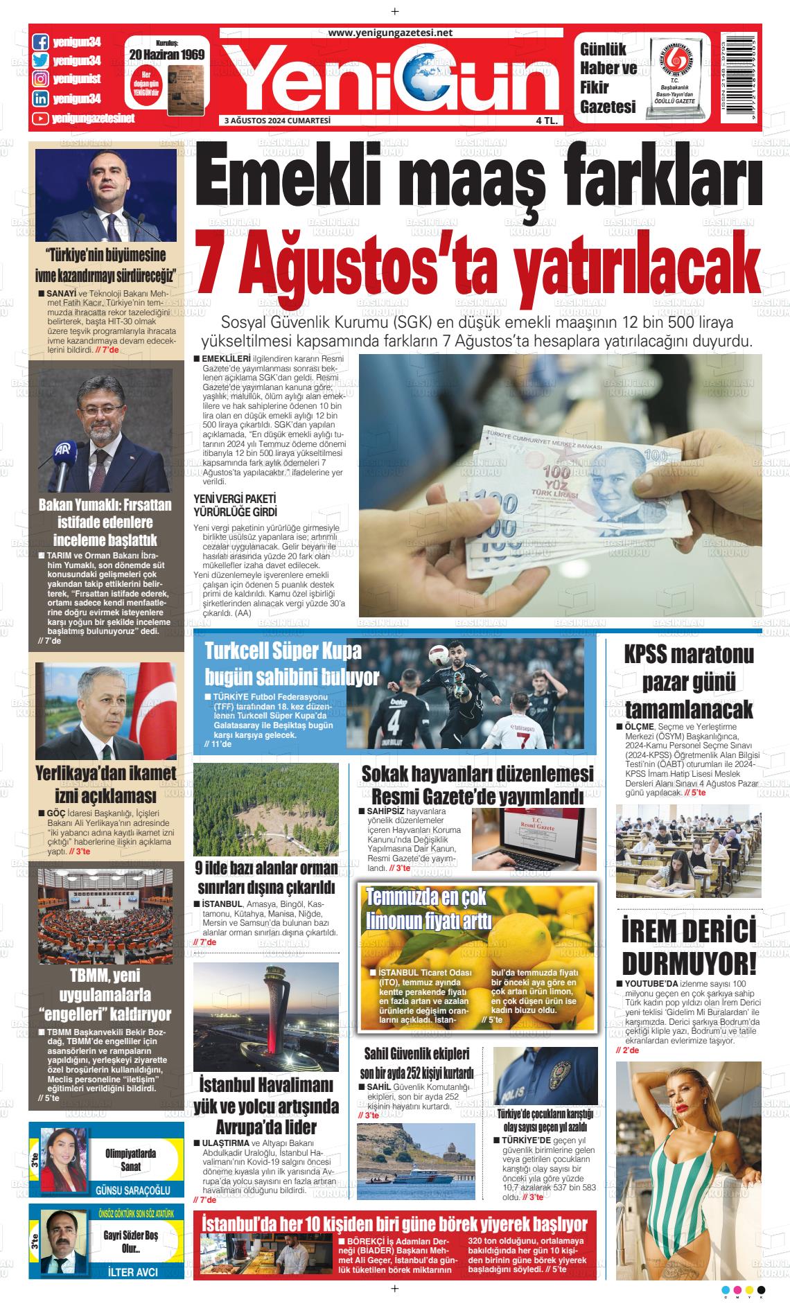 03 Ağustos 2024 Fatih Yenigün Gazete Manşeti