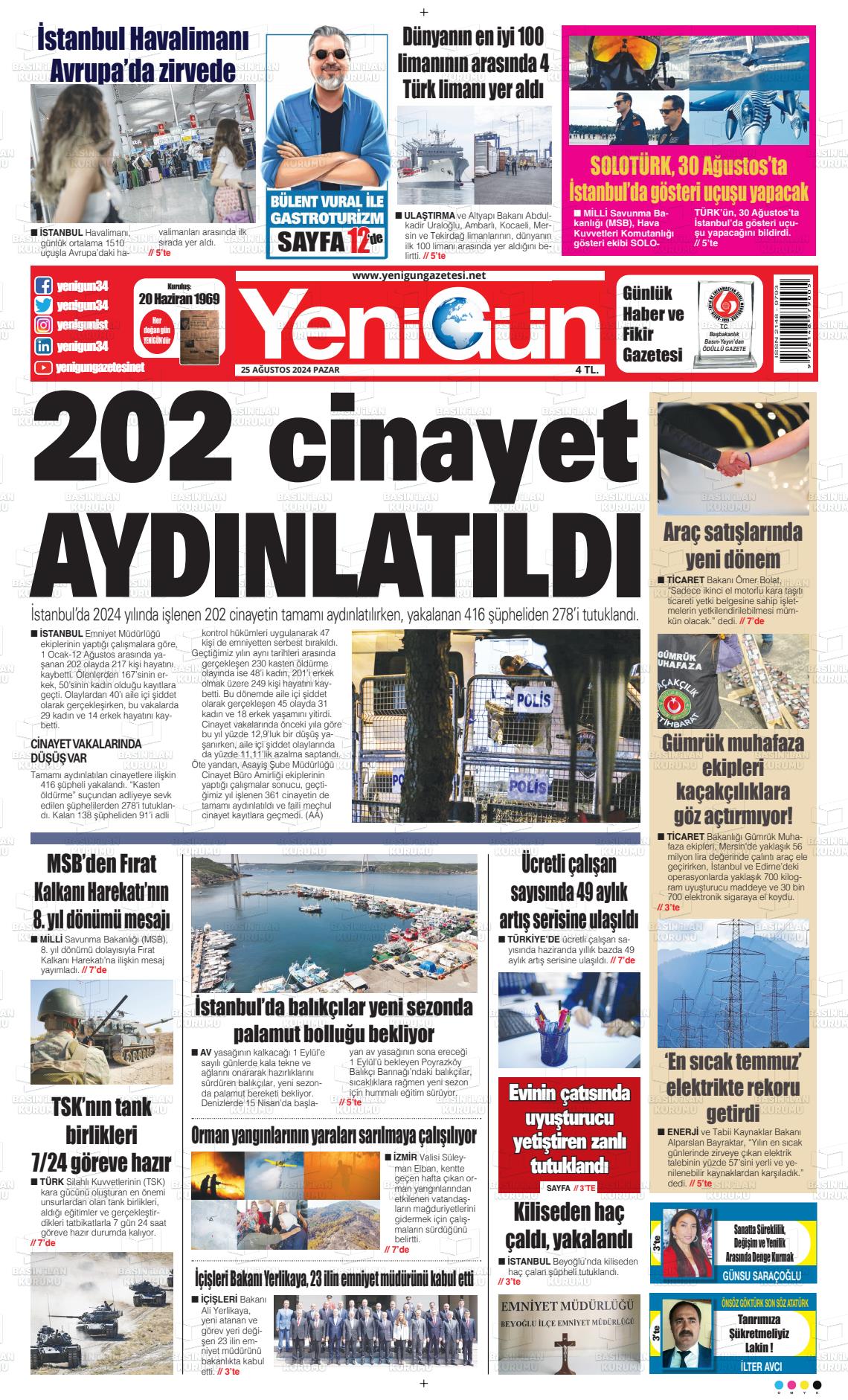 25 Ağustos 2024 Fatih Yenigün Gazete Manşeti