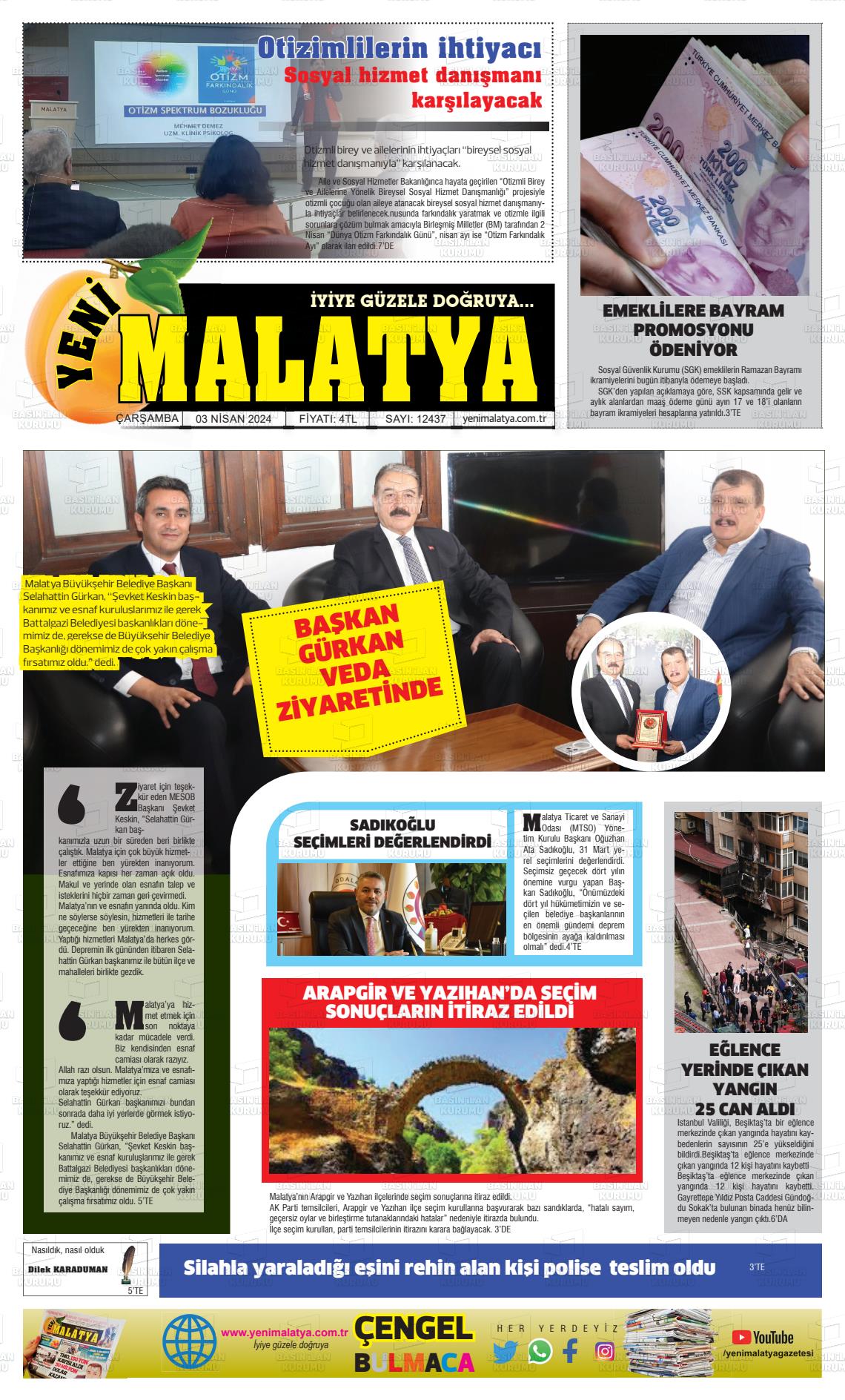 03 Nisan 2024 Yeni Malatya Gazete Manşeti