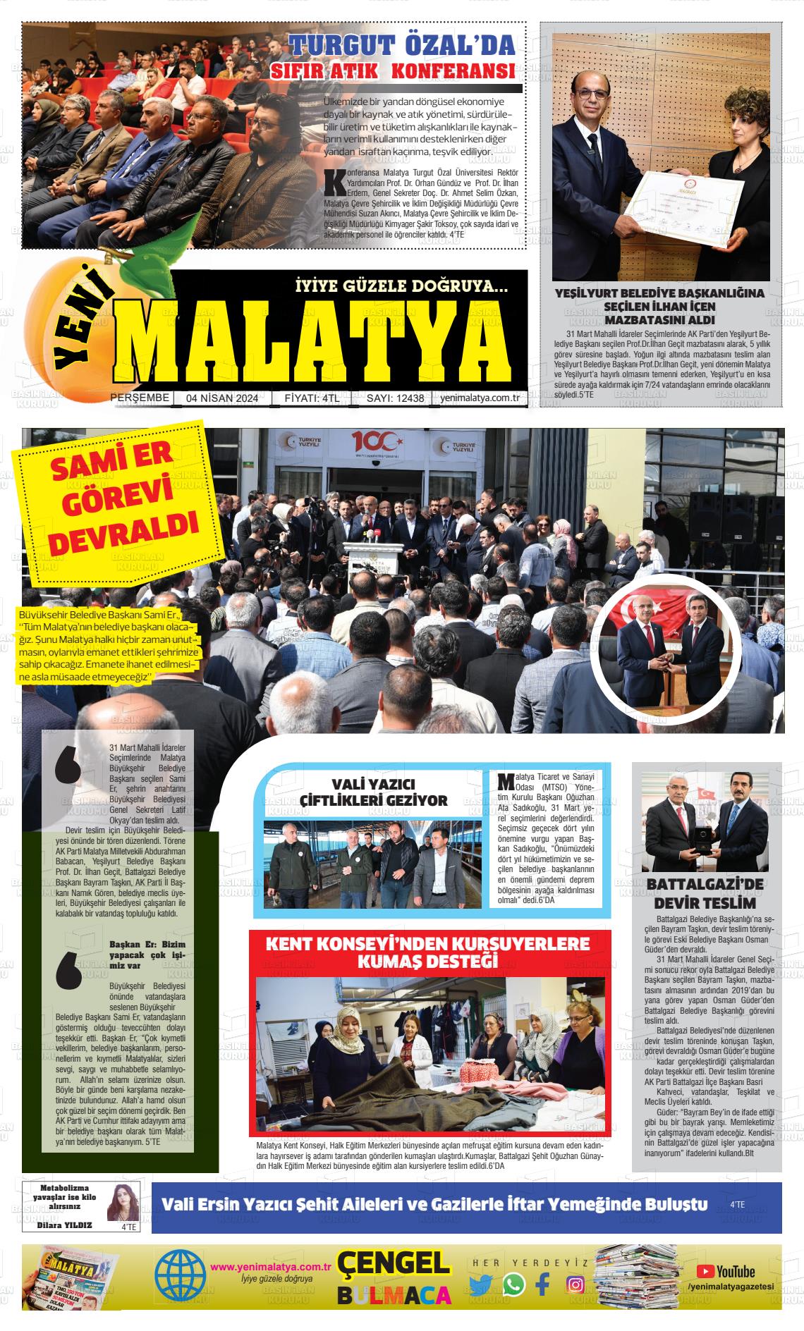 04 Nisan 2024 Yeni Malatya Gazete Manşeti