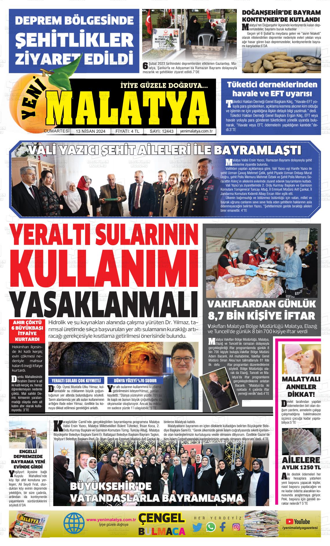 13 Nisan 2024 Yeni Malatya Gazete Manşeti