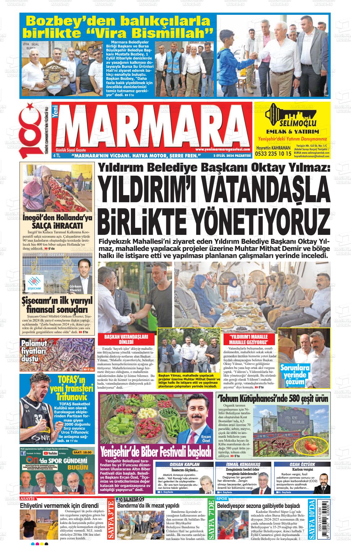 02 Eylül 2024 Yeni Marmara Gazete Manşeti