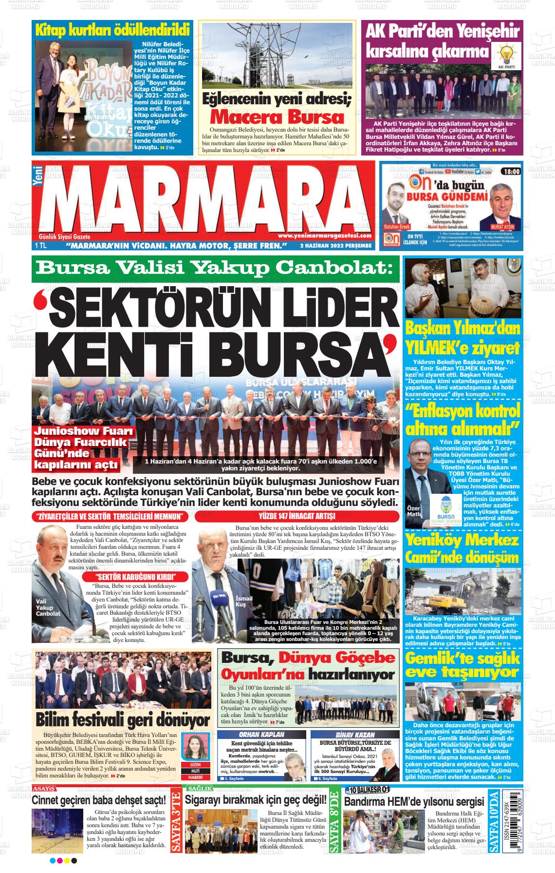 02 Haziran 2022 Yeni Marmara Gazete Manşeti