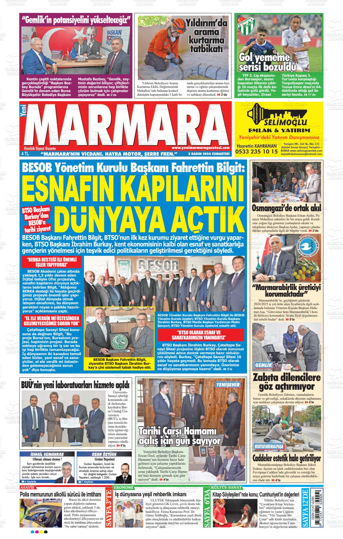 02 Kasım 2024 Yeni Marmara Gazete Manşeti