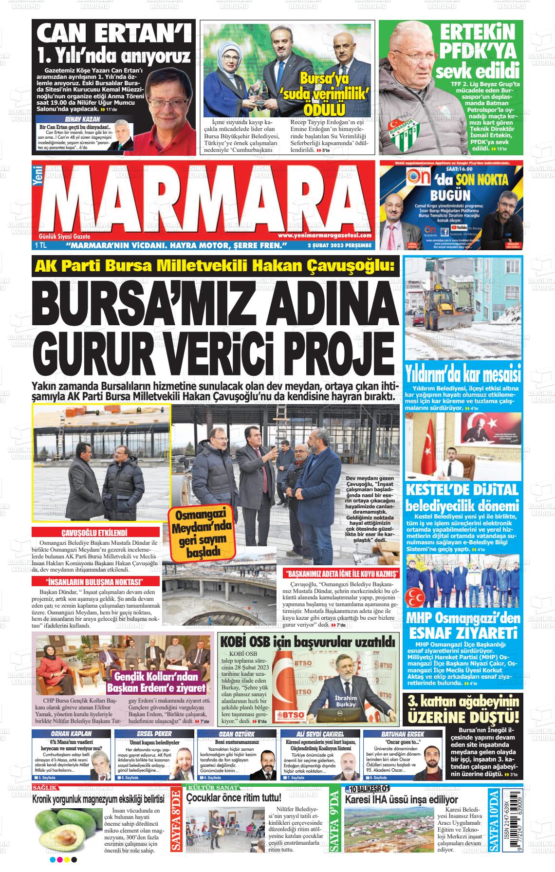 02 Şubat 2023 Yeni Marmara Gazete Manşeti