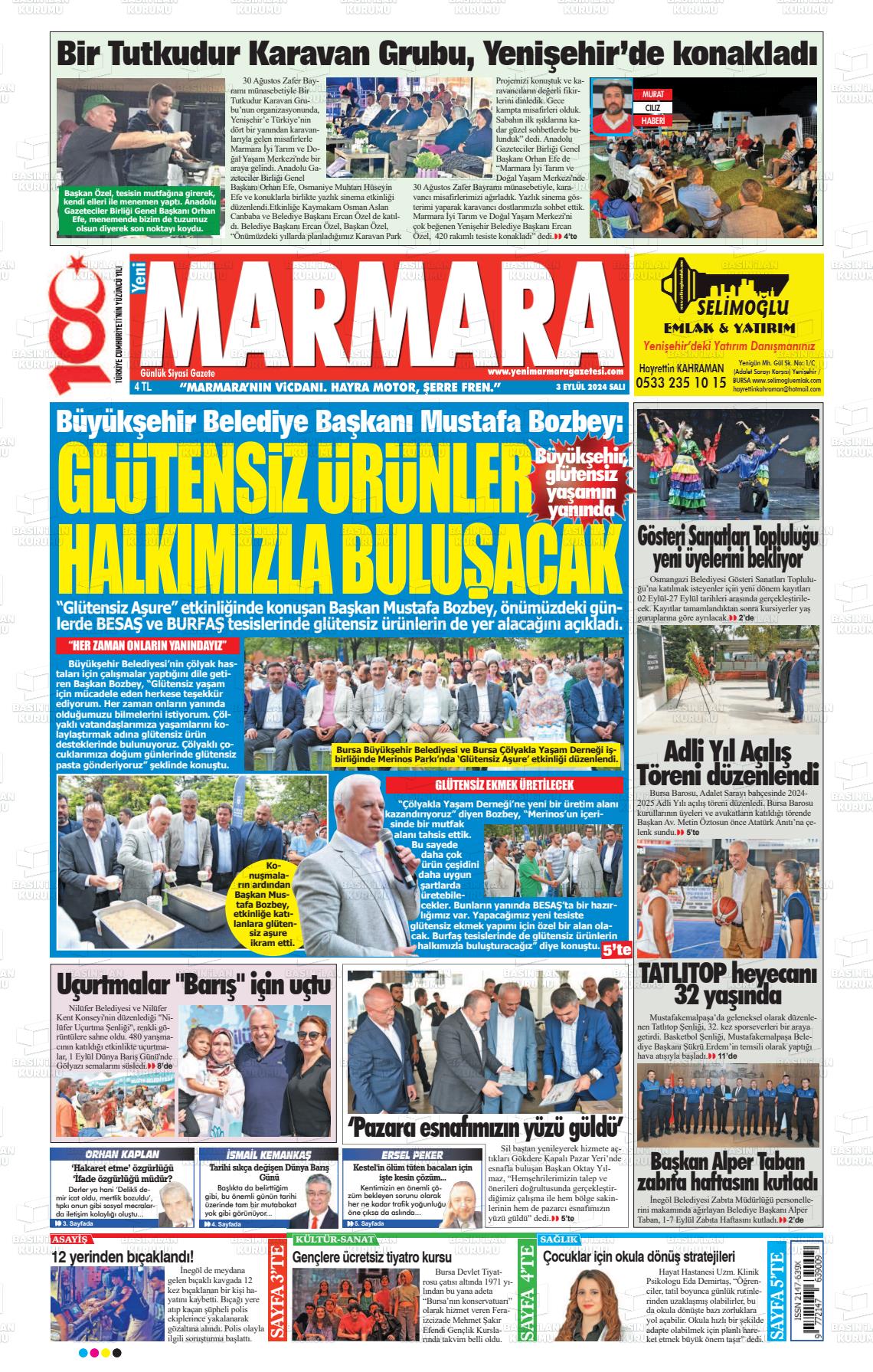 03 Eylül 2024 Yeni Marmara Gazete Manşeti