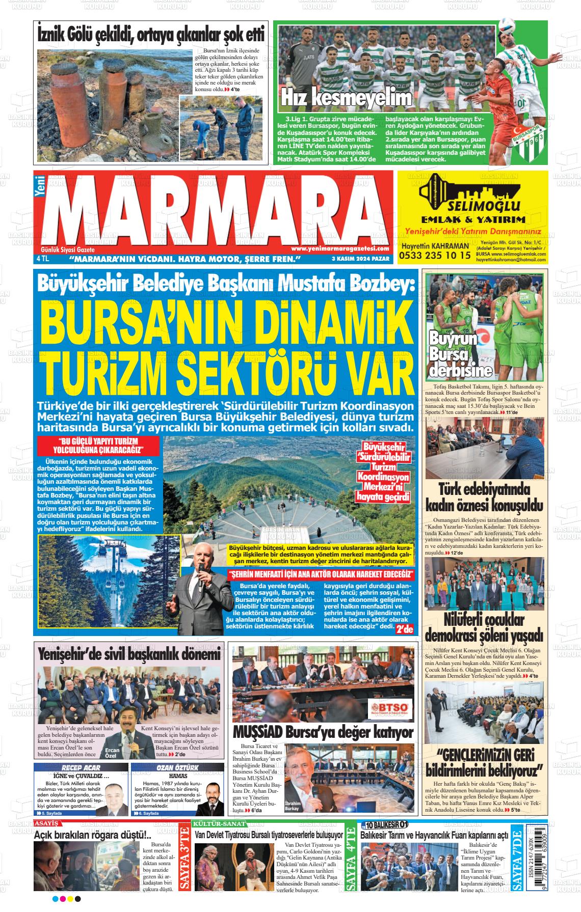 03 Kasım 2024 Yeni Marmara Gazete Manşeti