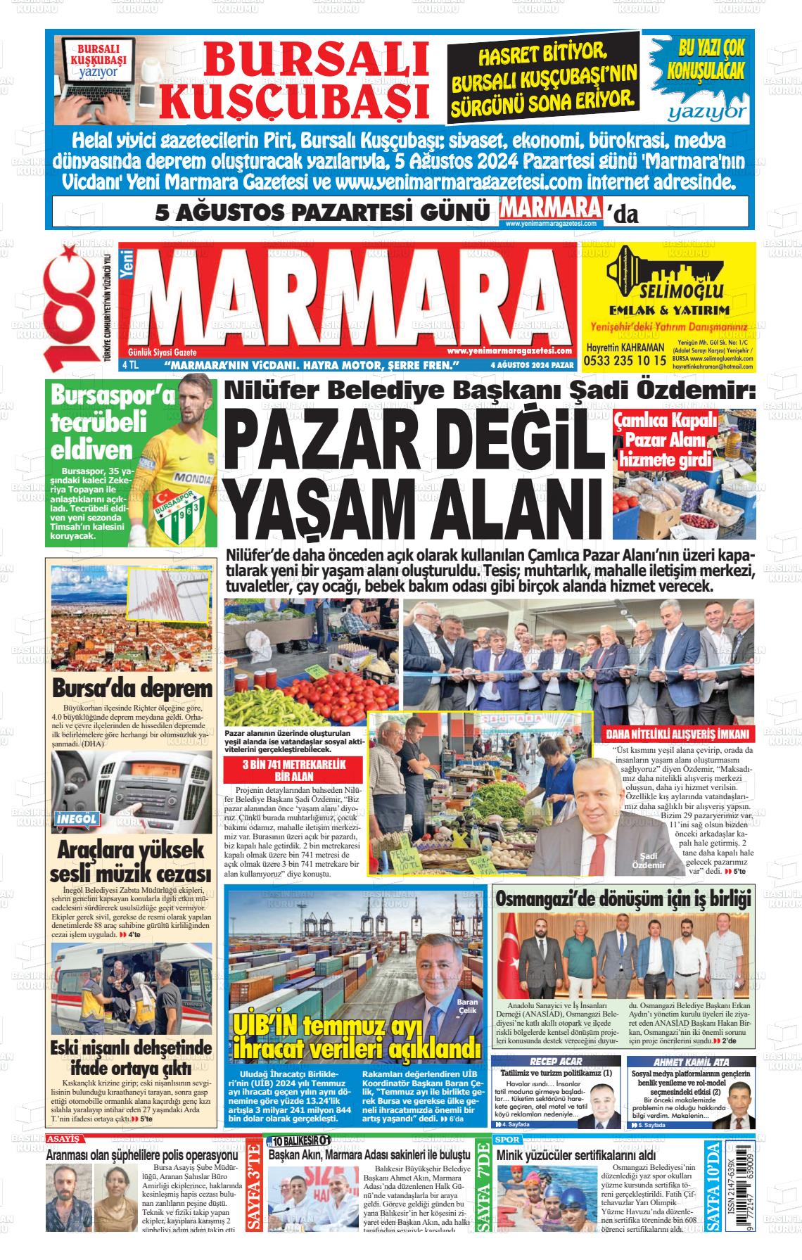 04 Ağustos 2024 Yeni Marmara Gazete Manşeti