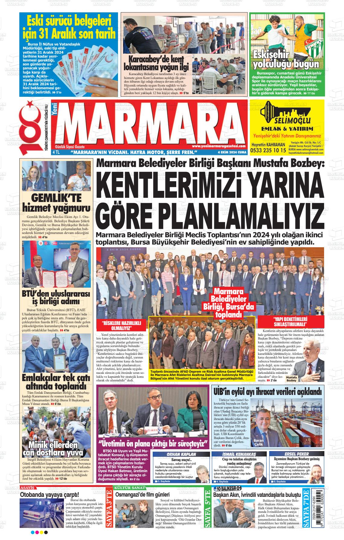 04 Ekim 2024 Yeni Marmara Gazete Manşeti