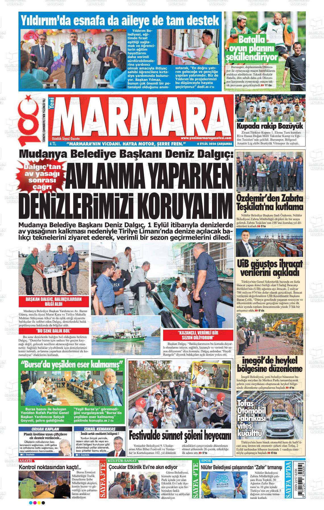 04 Eylül 2024 Yeni Marmara Gazete Manşeti