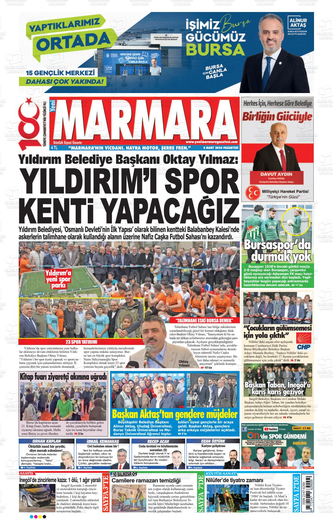 04 Mart 2024 Yeni Marmara Gazete Manşeti