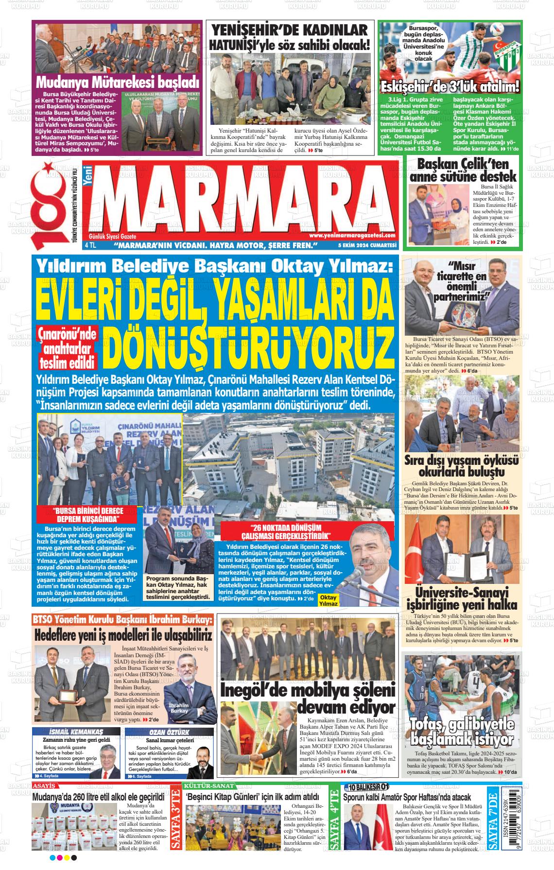 05 Ekim 2024 Yeni Marmara Gazete Manşeti