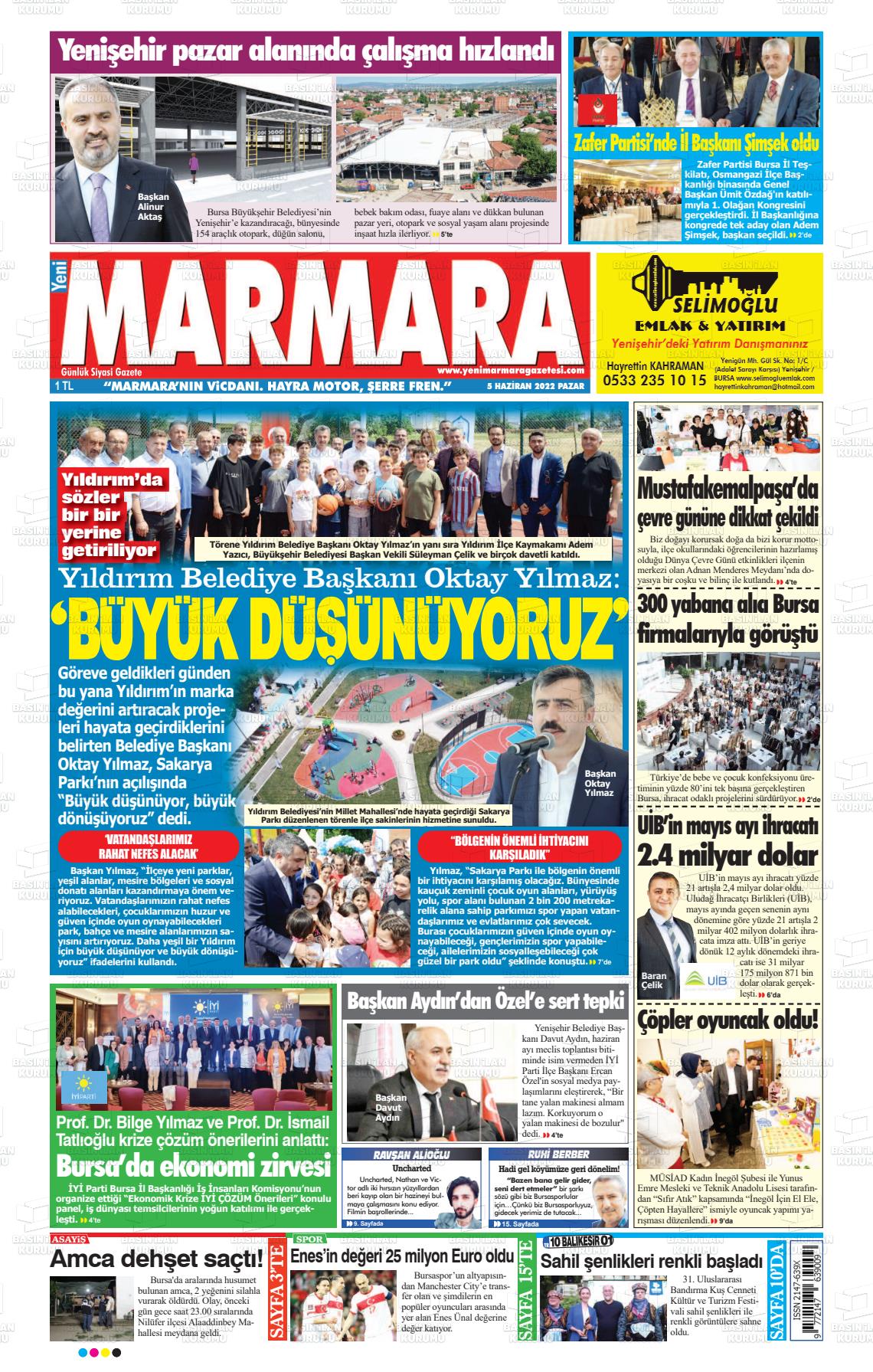 05 Haziran 2022 Yeni Marmara Gazete Manşeti