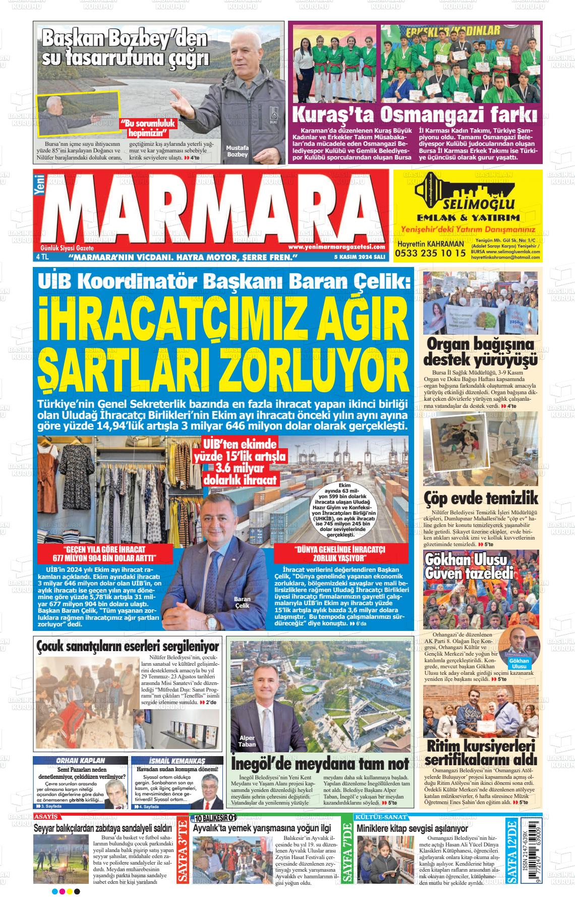 05 Kasım 2024 Yeni Marmara Gazete Manşeti