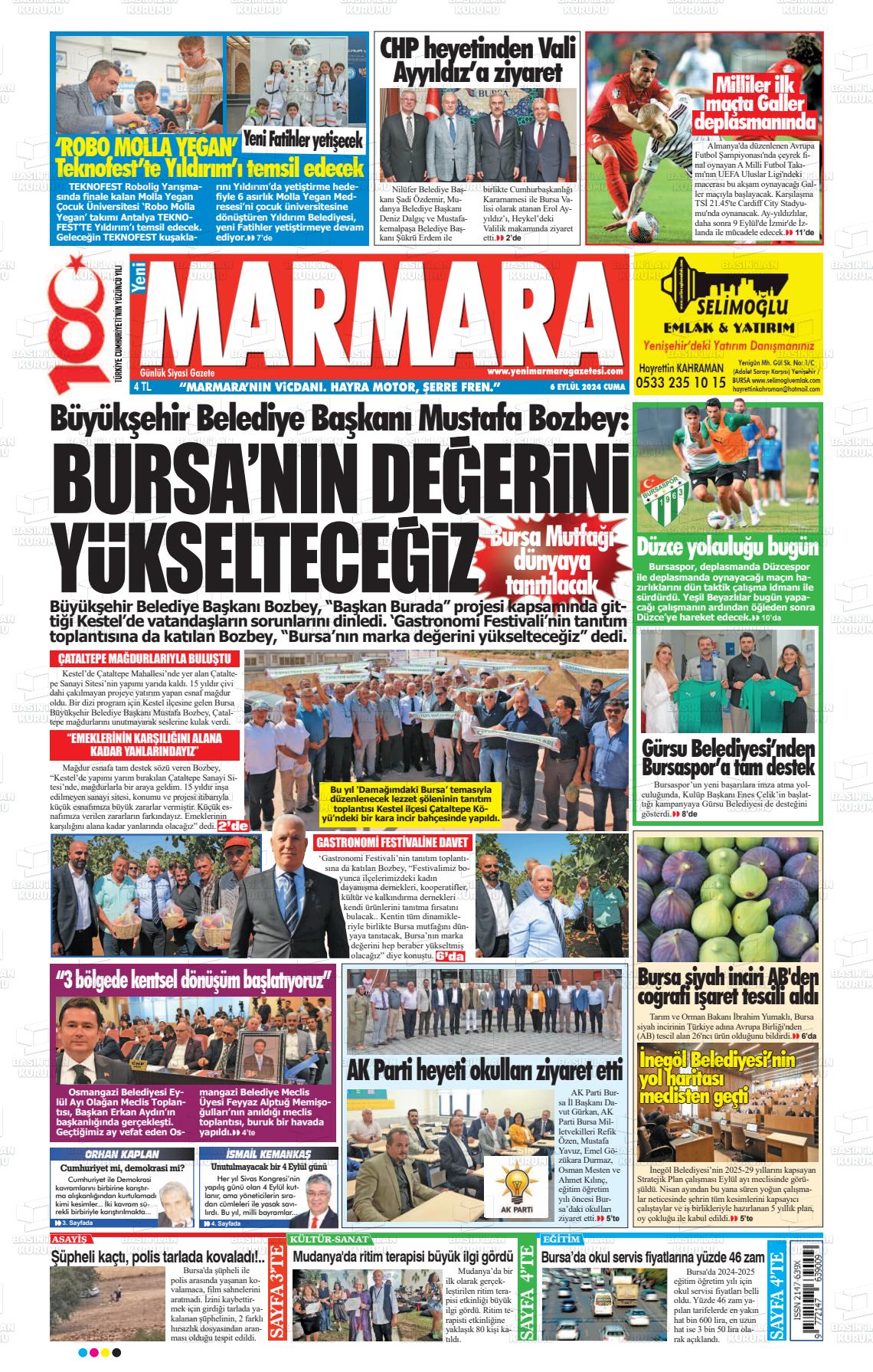 06 Eylül 2024 Yeni Marmara Gazete Manşeti