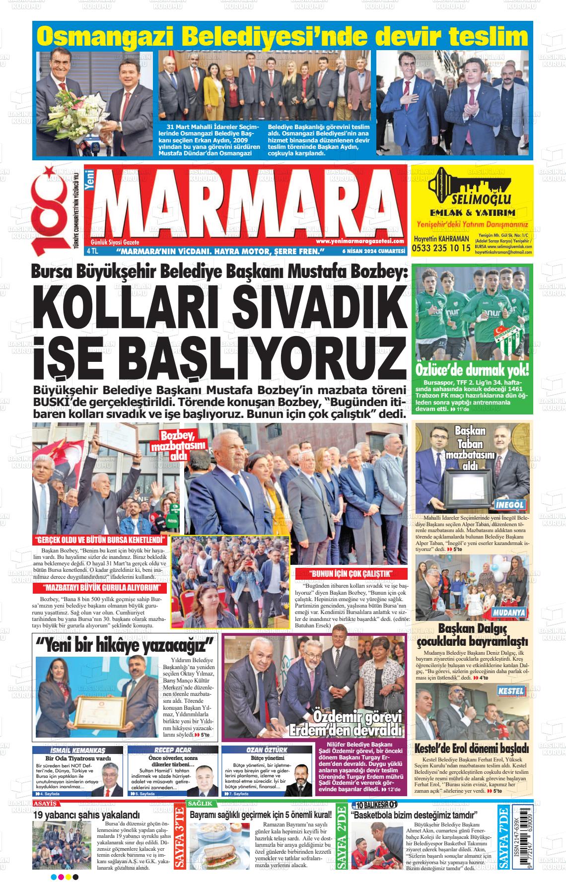 06 Nisan 2024 Yeni Marmara Gazete Manşeti