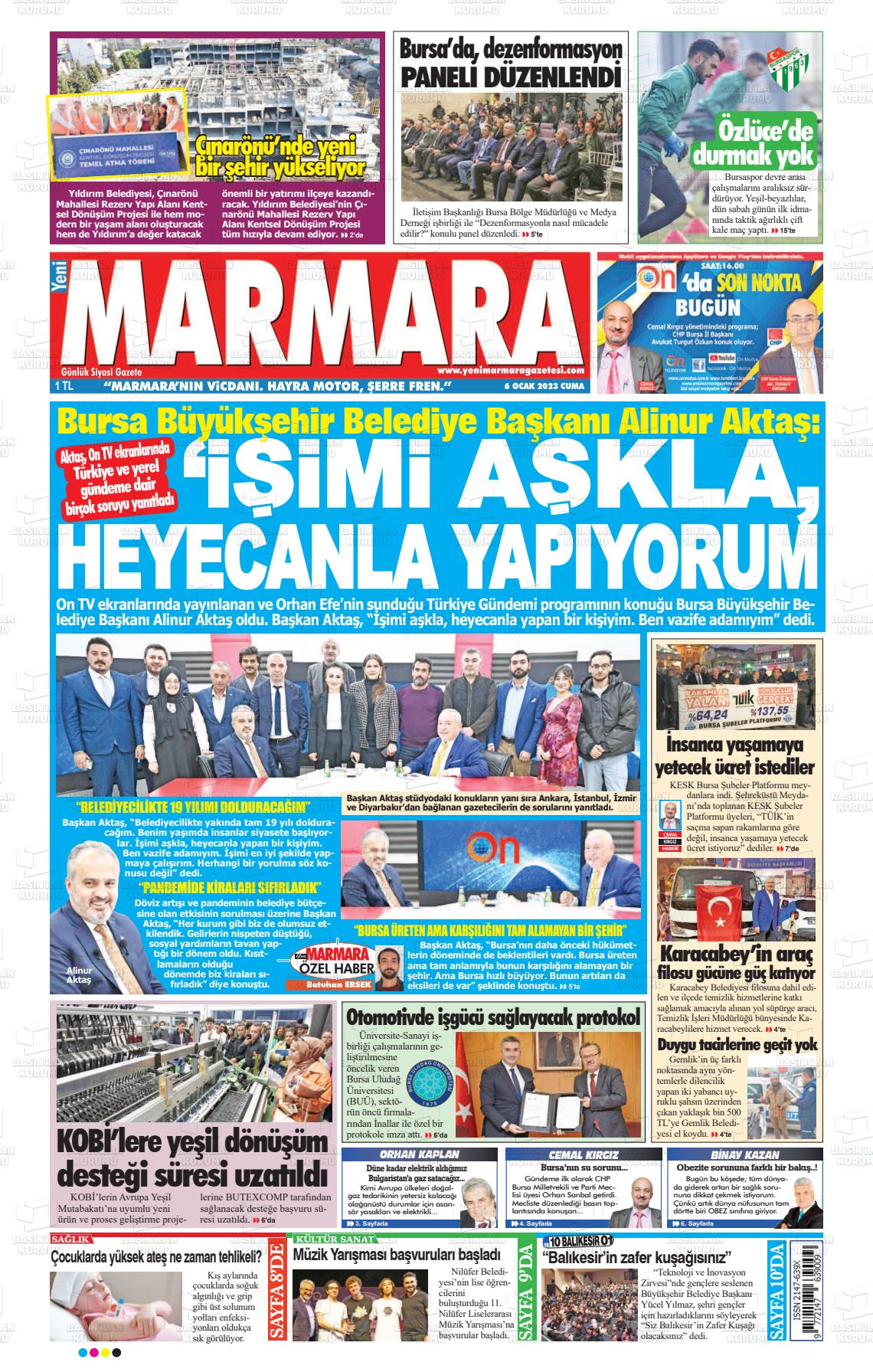 06 Ocak 2023 Yeni Marmara Gazete Manşeti