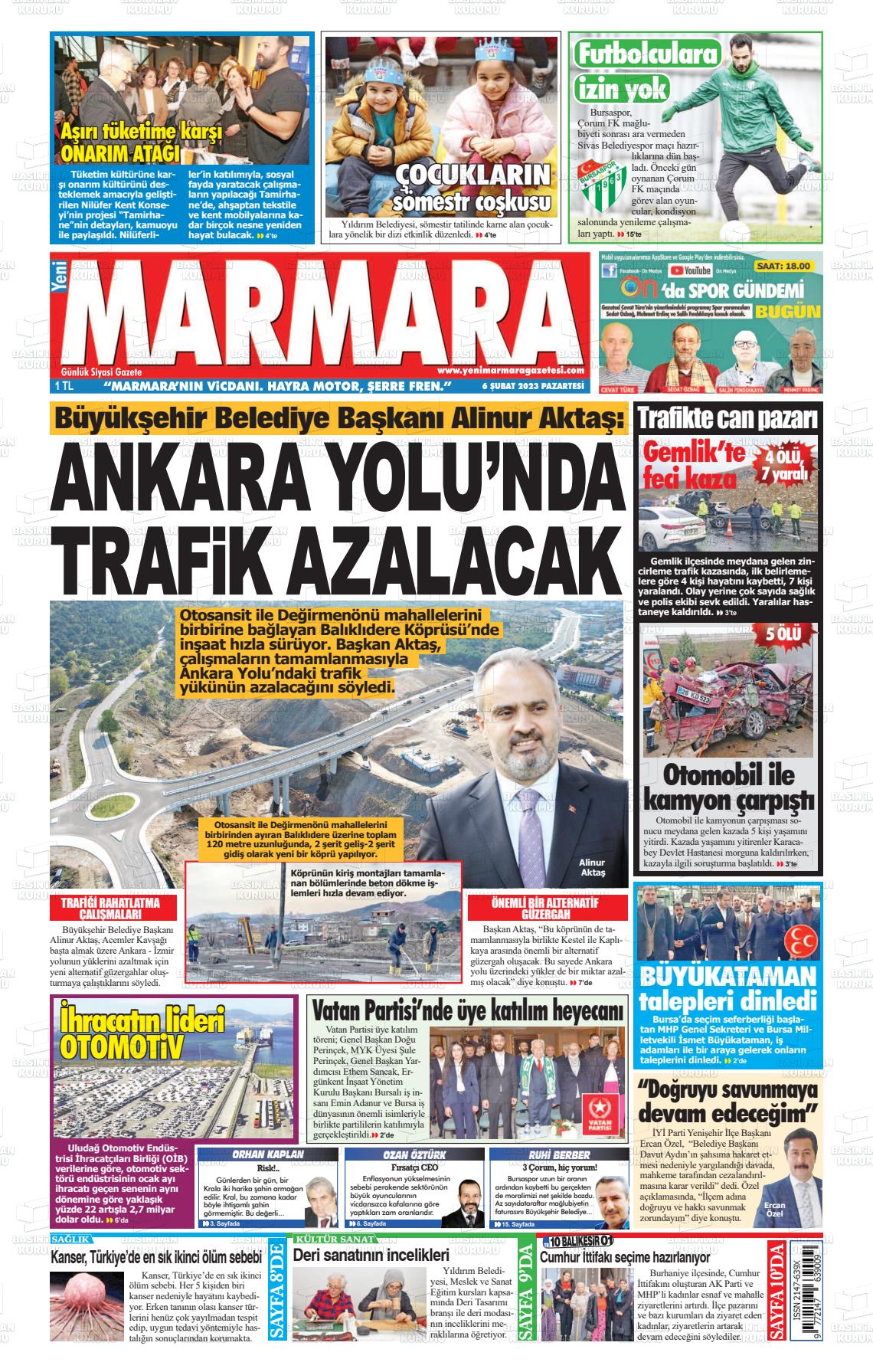 06 Nisan 2023 Yeni Marmara Gazete Manşeti