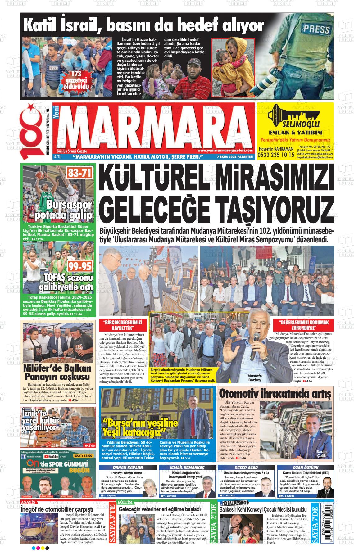 07 Ekim 2024 Yeni Marmara Gazete Manşeti