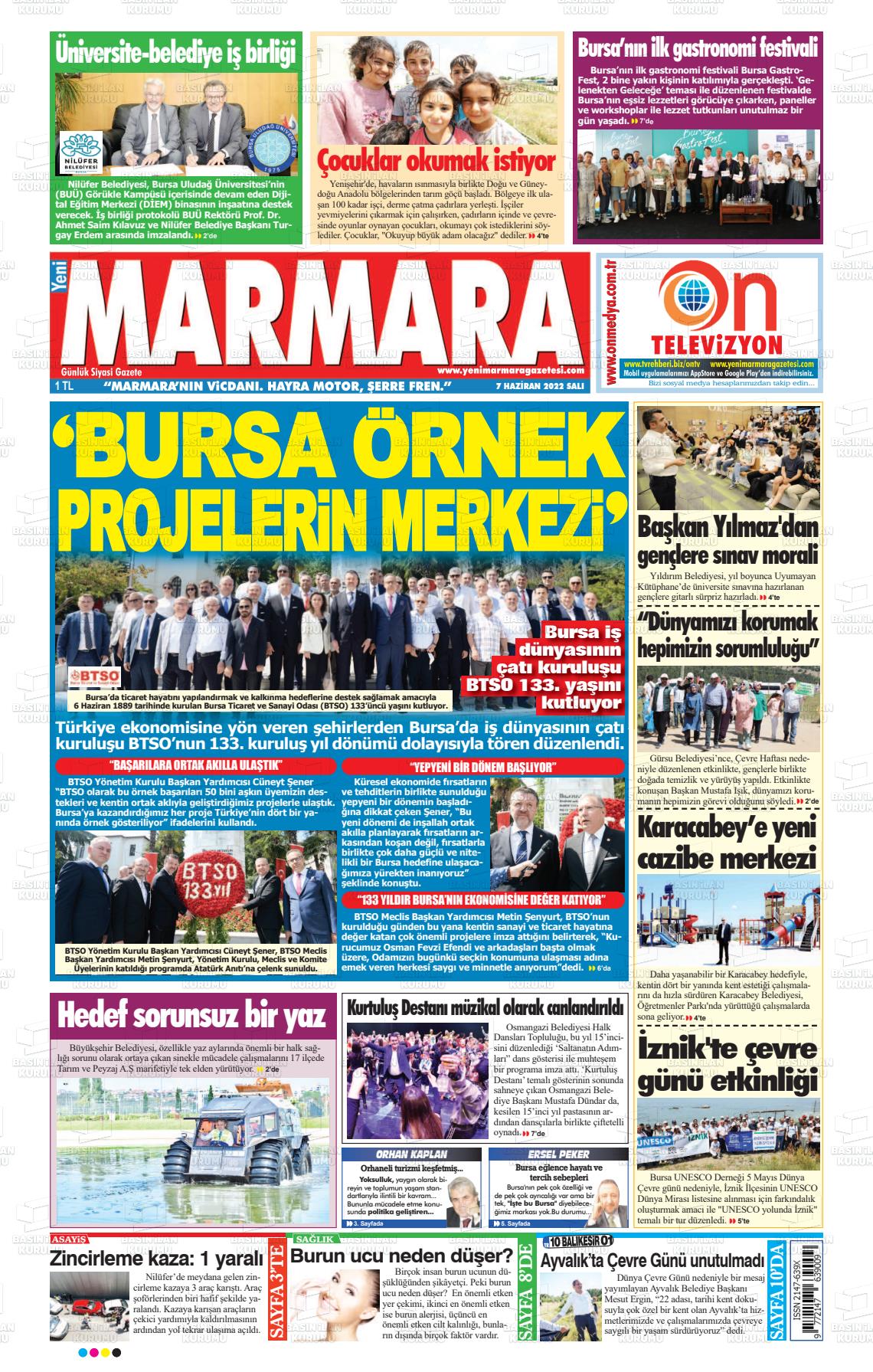 07 Haziran 2022 Yeni Marmara Gazete Manşeti