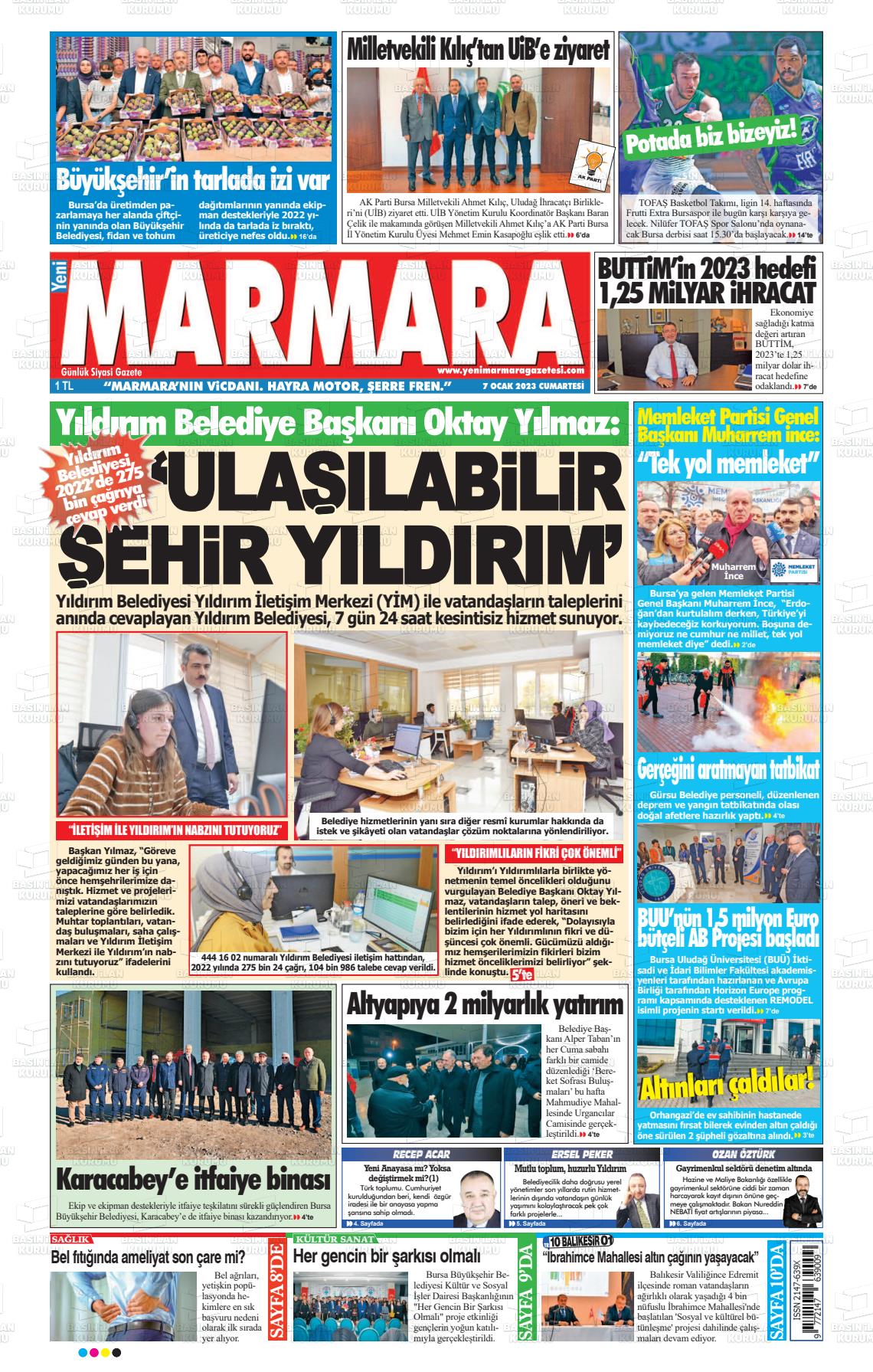 07 Ocak 2023 Yeni Marmara Gazete Manşeti