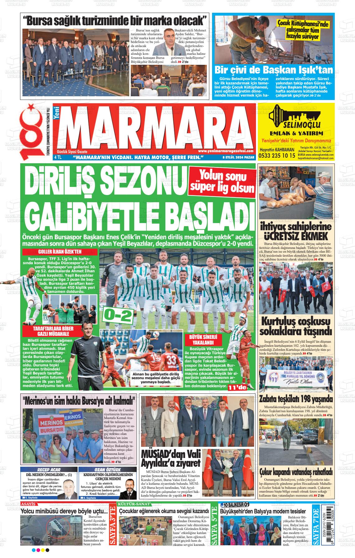 08 Eylül 2024 Yeni Marmara Gazete Manşeti