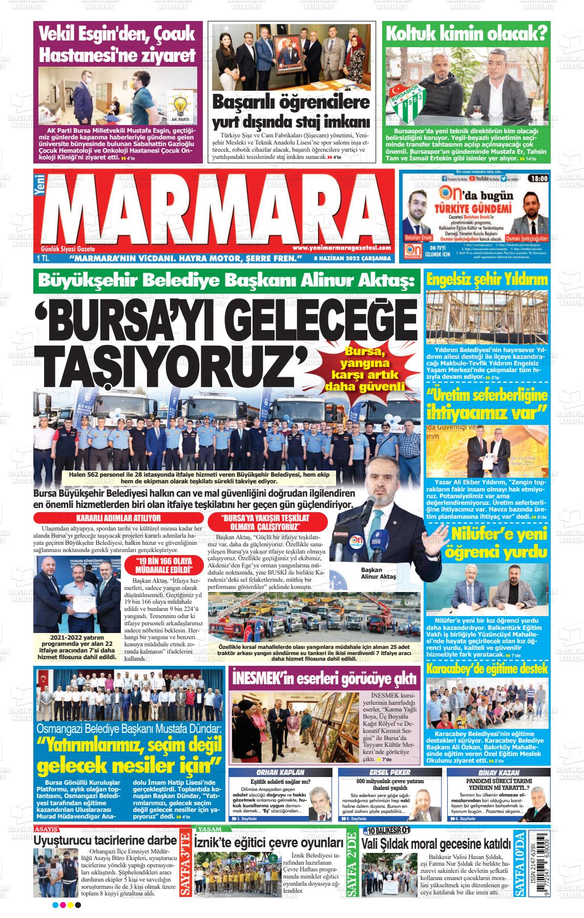 08 Haziran 2022 Yeni Marmara Gazete Manşeti