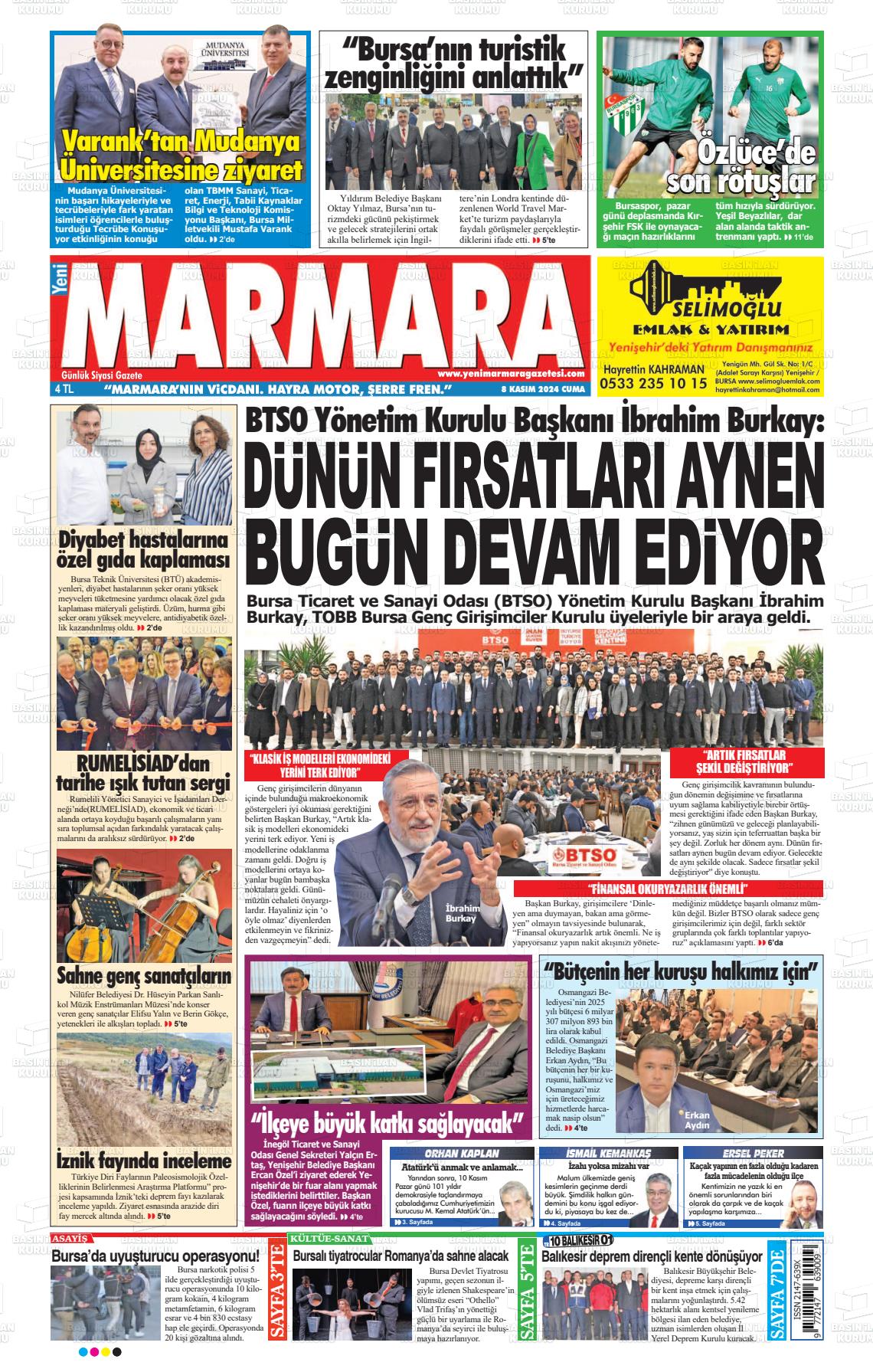 08 Kasım 2024 Yeni Marmara Gazete Manşeti