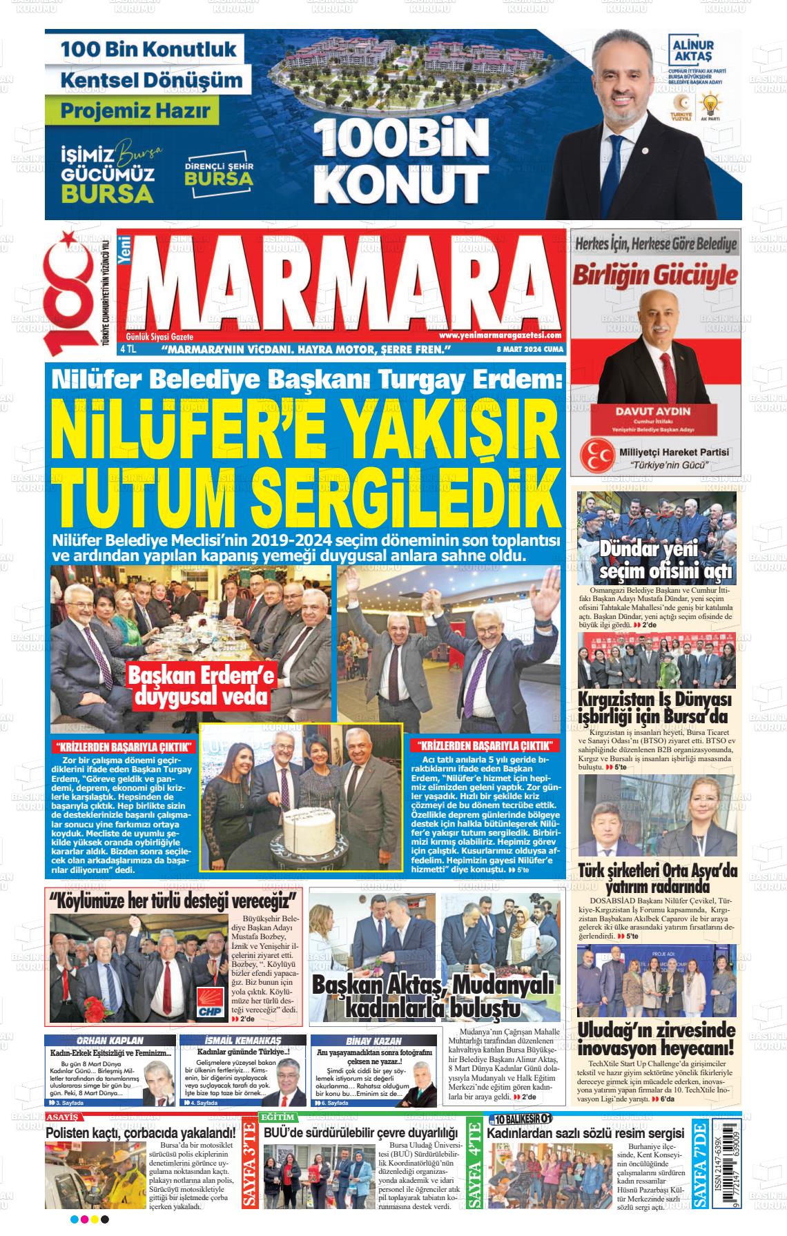 08 Mart 2024 Yeni Marmara Gazete Manşeti