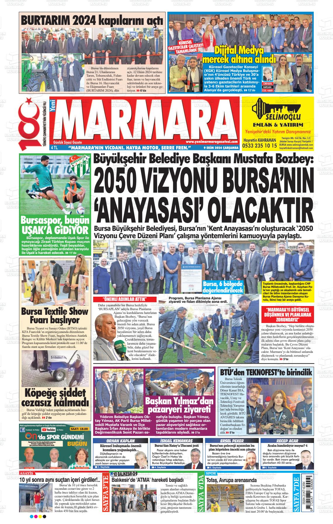 09 Ekim 2024 Yeni Marmara Gazete Manşeti