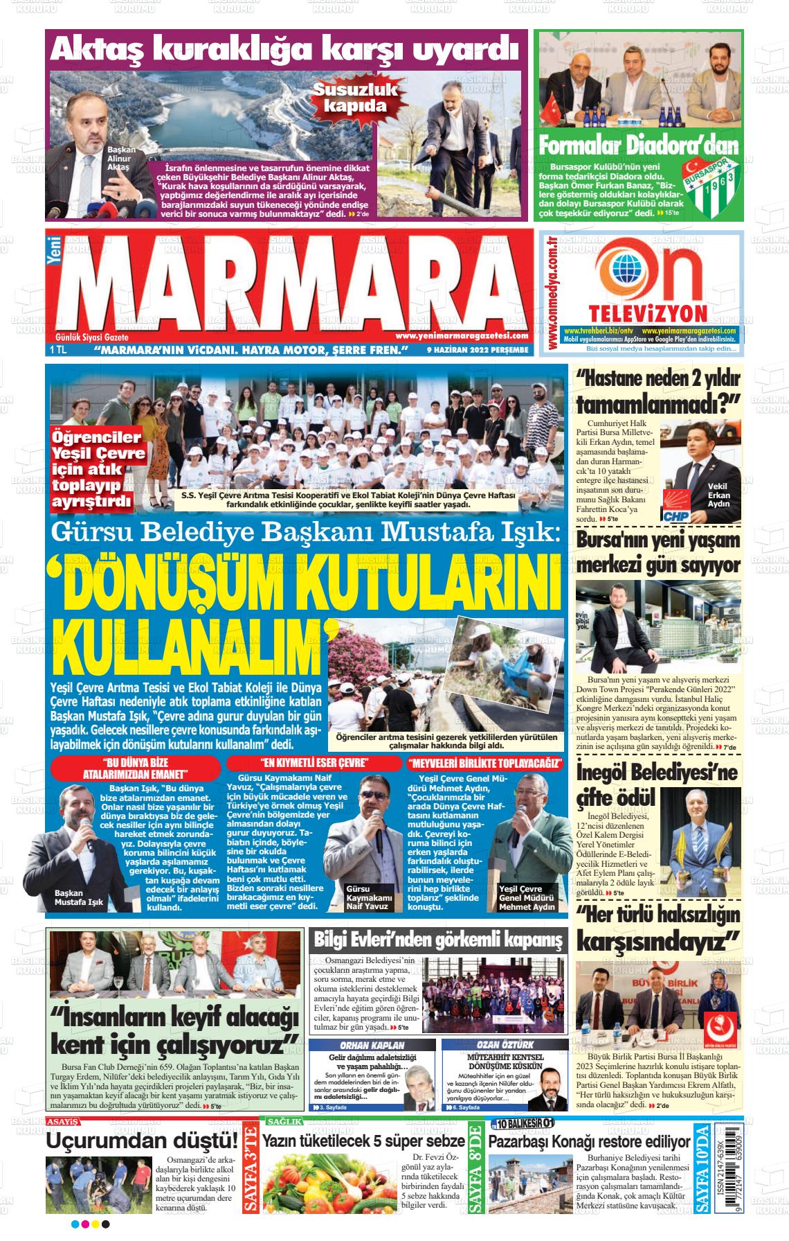 09 Haziran 2022 Yeni Marmara Gazete Manşeti