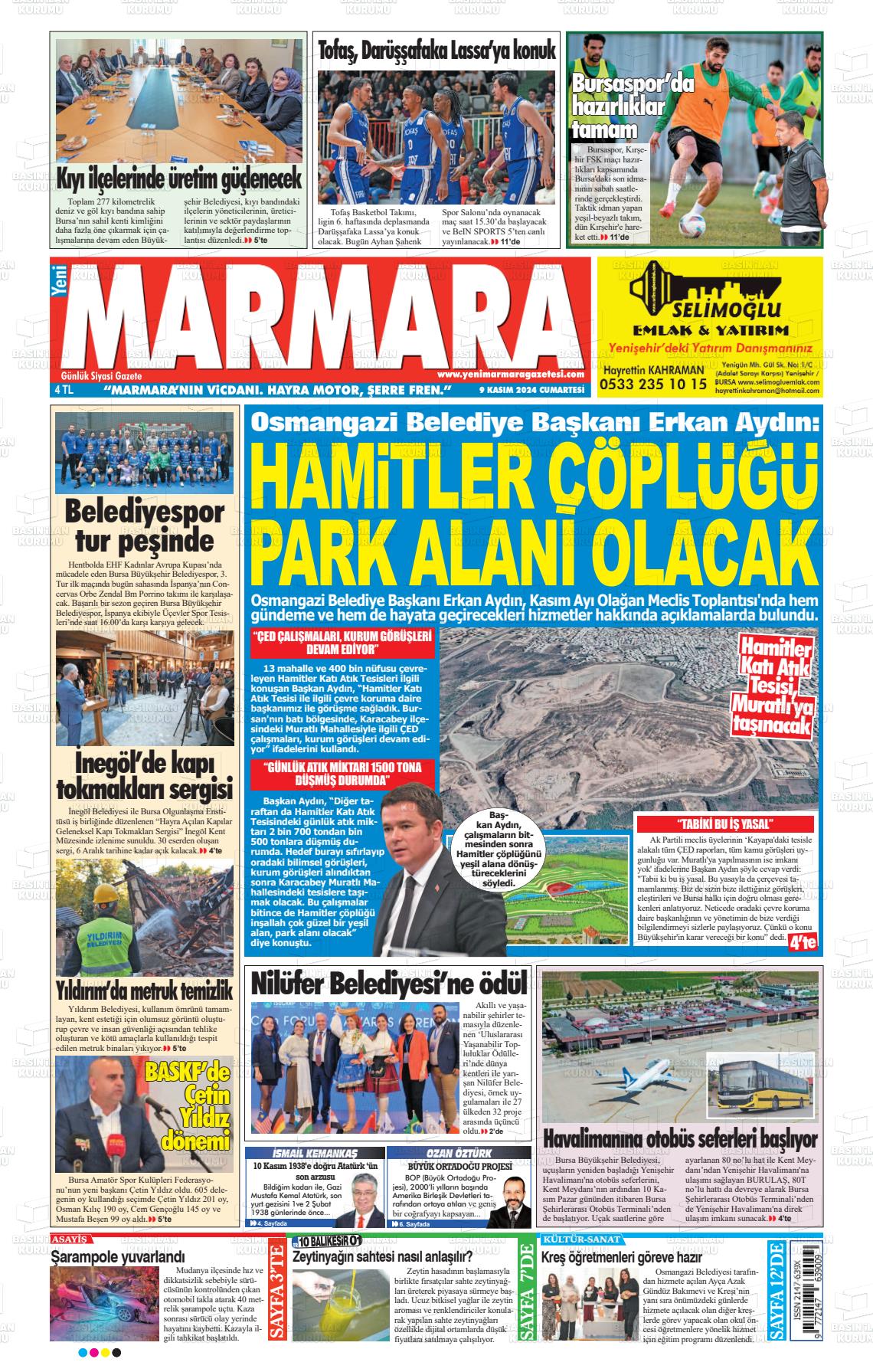 09 Kasım 2024 Yeni Marmara Gazete Manşeti