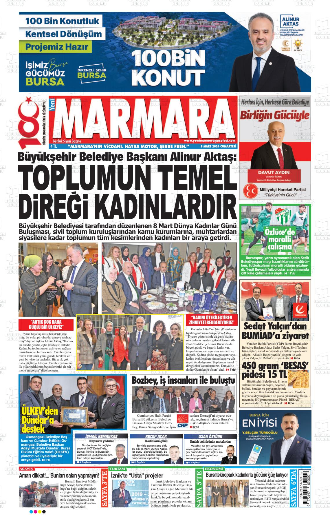 09 Mart 2024 Yeni Marmara Gazete Manşeti