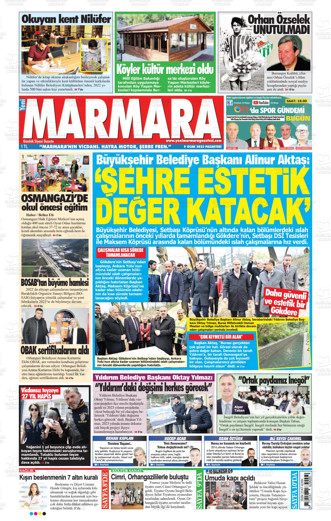 09 Ocak 2023 Yeni Marmara Gazete Manşeti