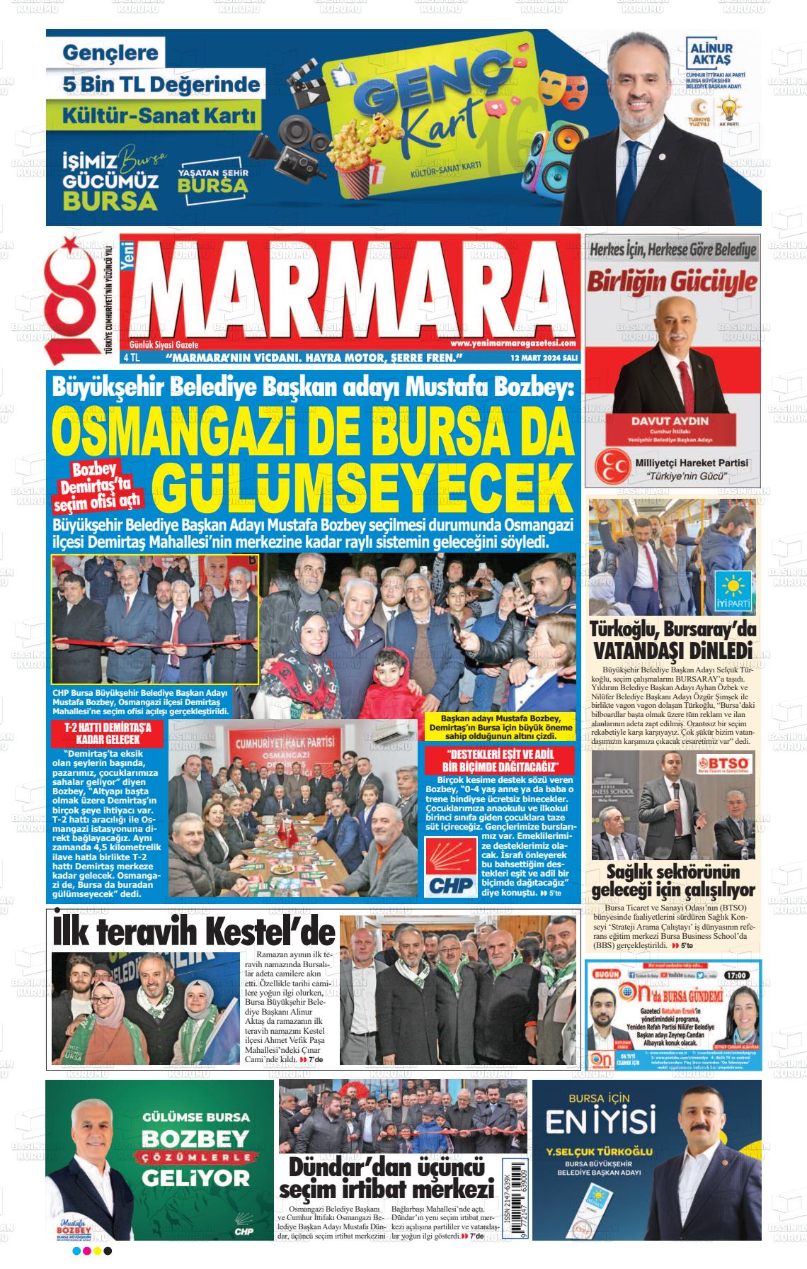 12 Mart 2024 Yeni Marmara Gazete Manşeti