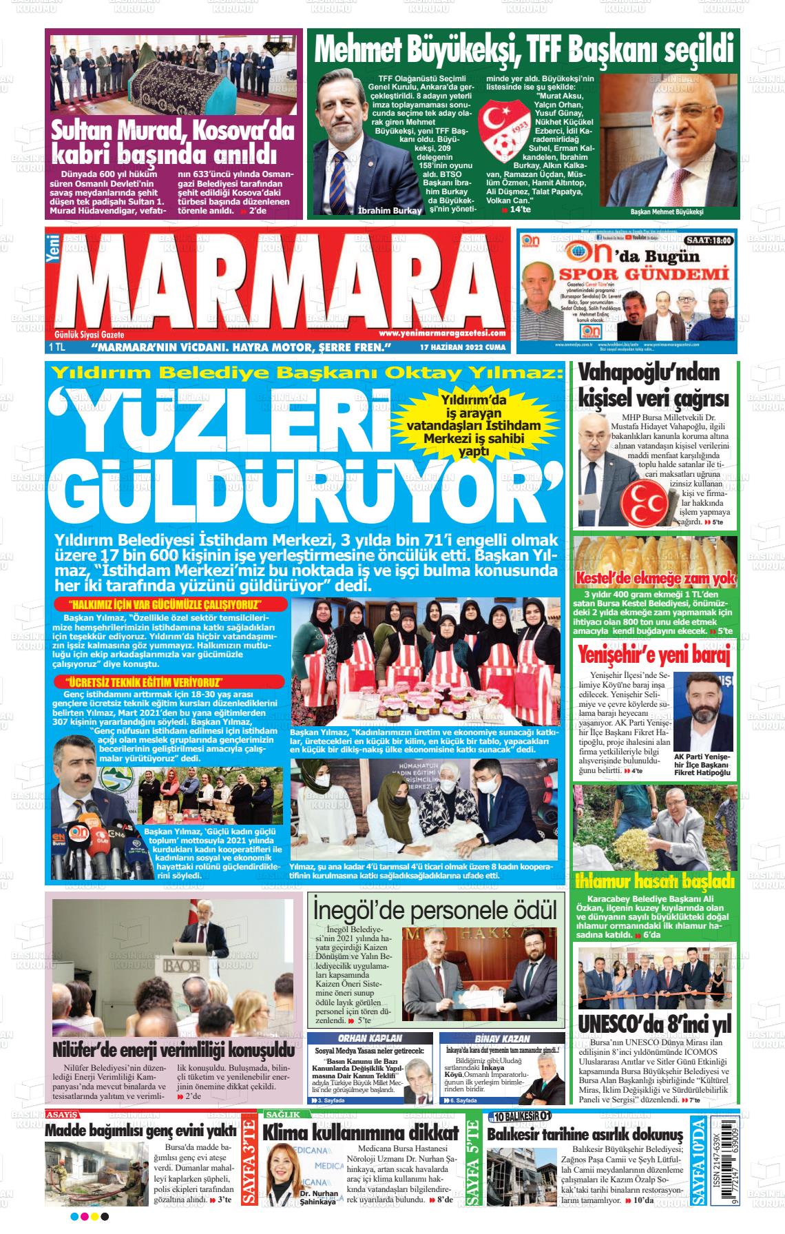 17 Haziran 2022 Yeni Marmara Gazete Manşeti