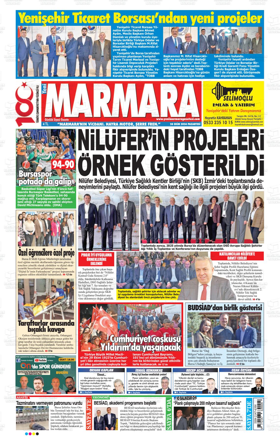 28 Ekim 2024 Yeni Marmara Gazete Manşeti