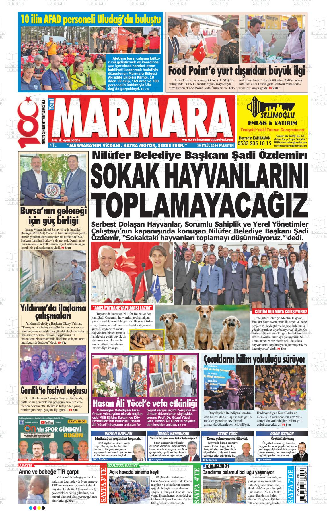 30 Eylül 2024 Yeni Marmara Gazete Manşeti