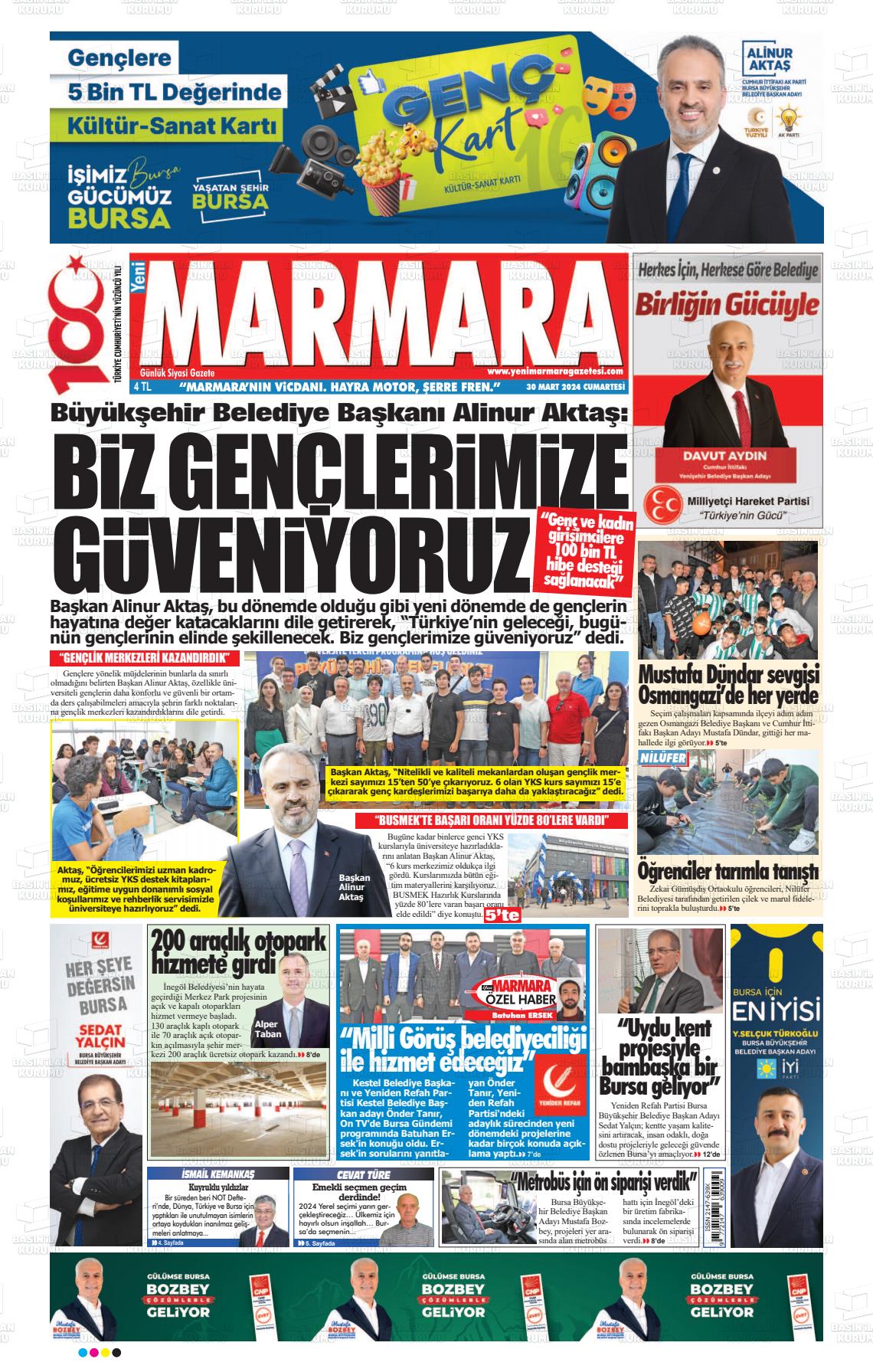 30 Mart 2024 Yeni Marmara Gazete Manşeti