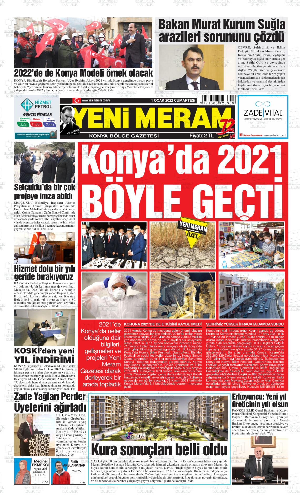 01 Ocak 2022 Yeni Meram Gazete Manşeti