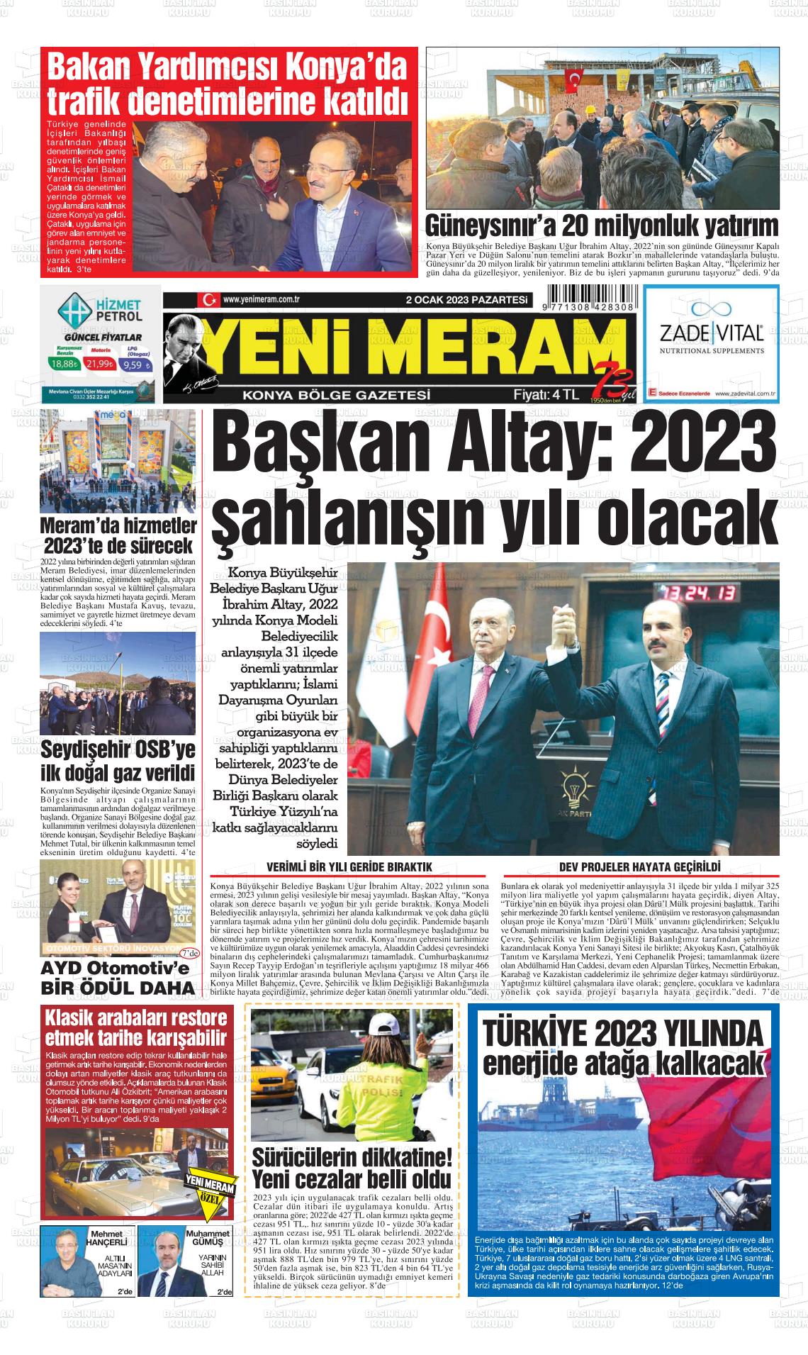 02 Ocak 2023 Yeni Meram Gazete Manşeti