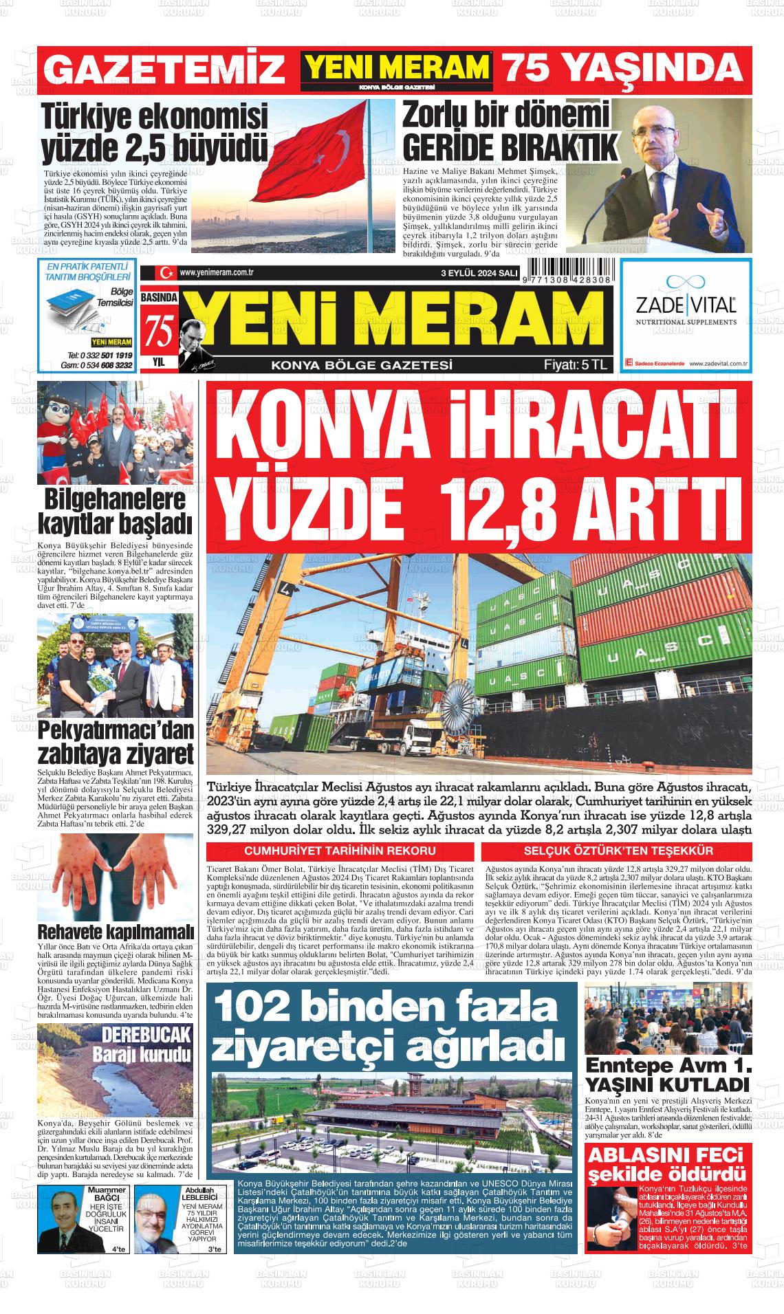 03 Eylül 2024 Yeni Meram Gazete Manşeti