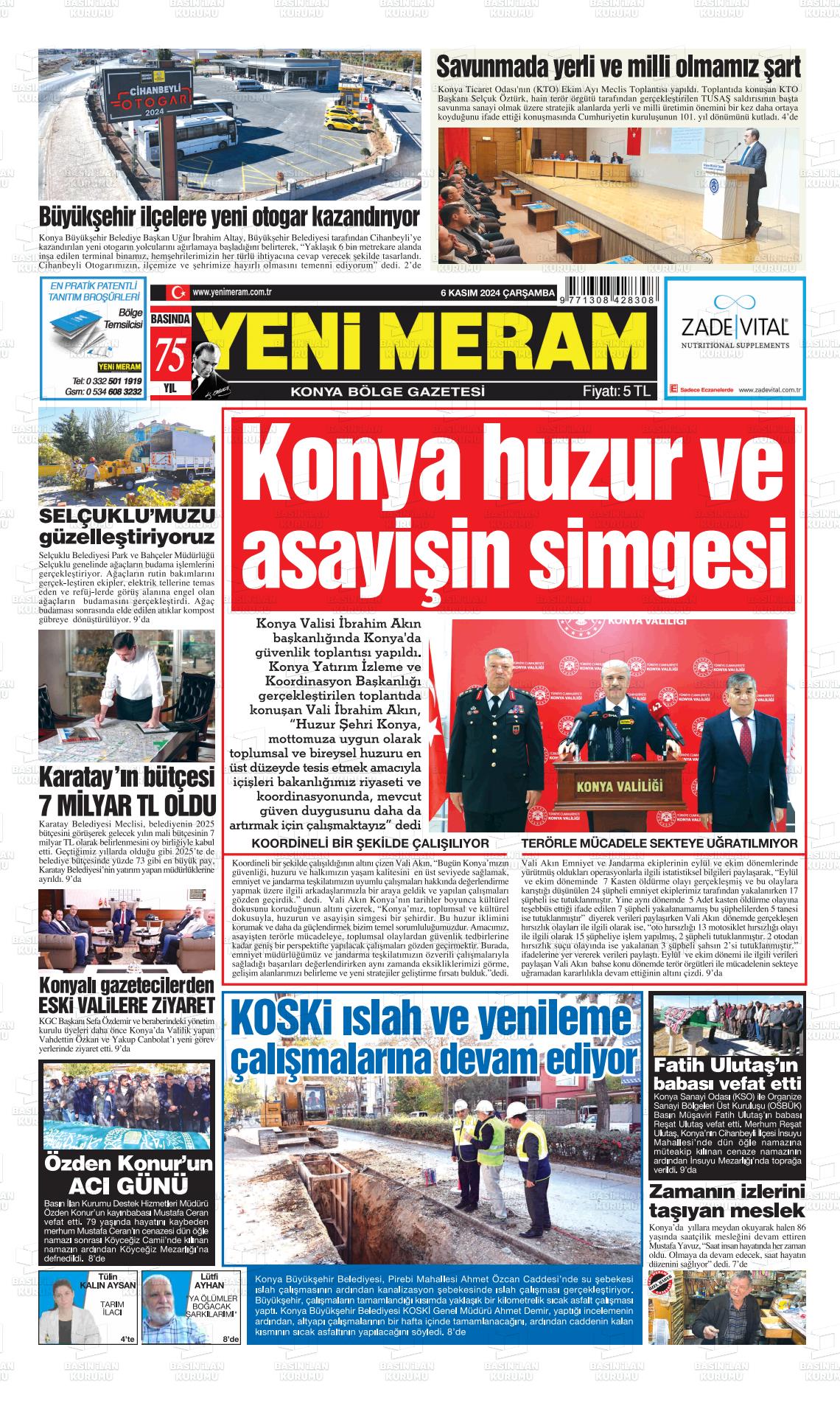 06 Kasım 2024 Yeni Meram Gazete Manşeti