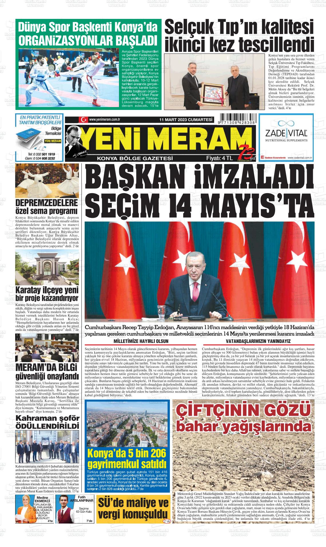 09 Mayıs 2023 Yeni Meram Gazete Manşeti