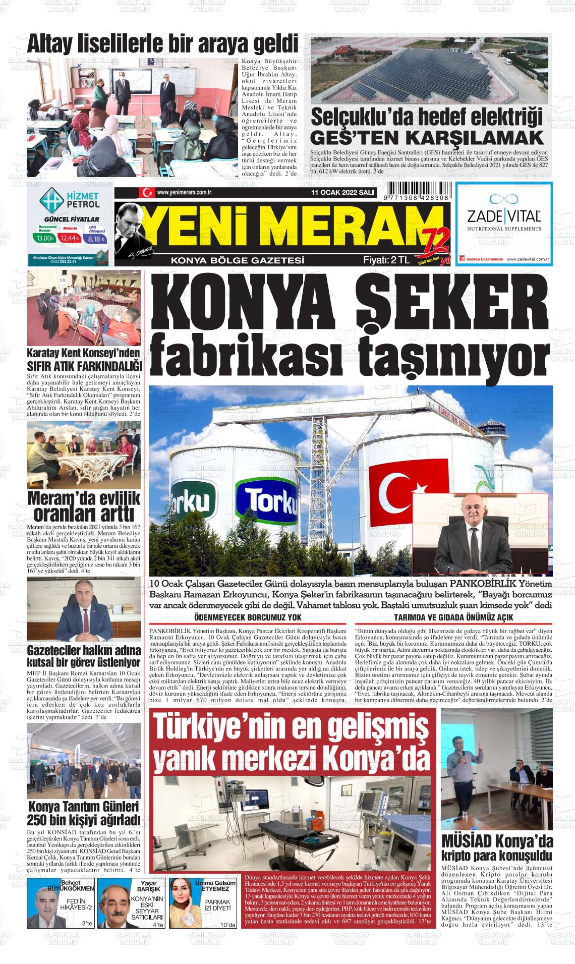 11 Ocak 2022 Yeni Meram Gazete Manşeti